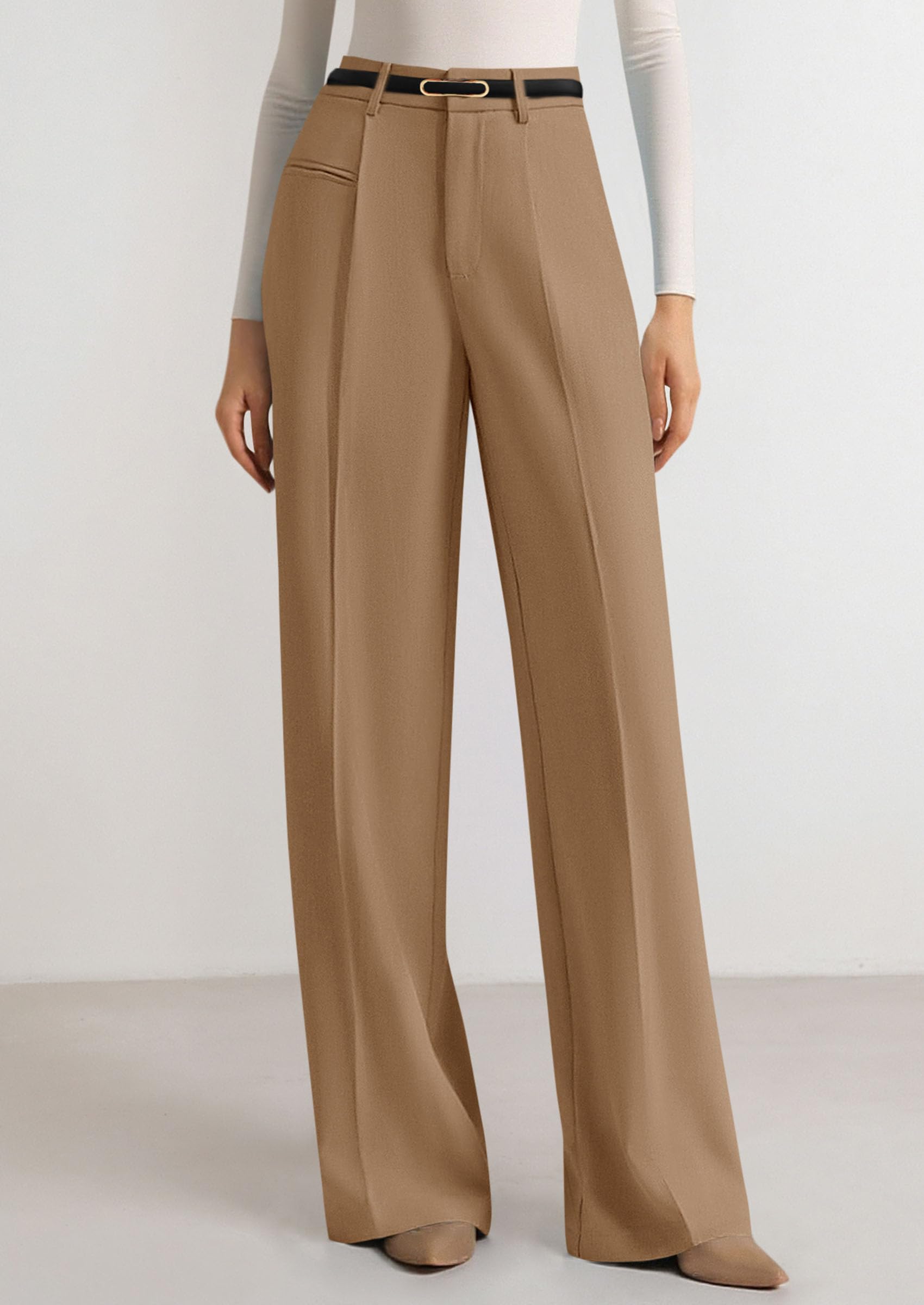 Women's Tailored Wide Leg Work Dress Pants,Khaki,XS