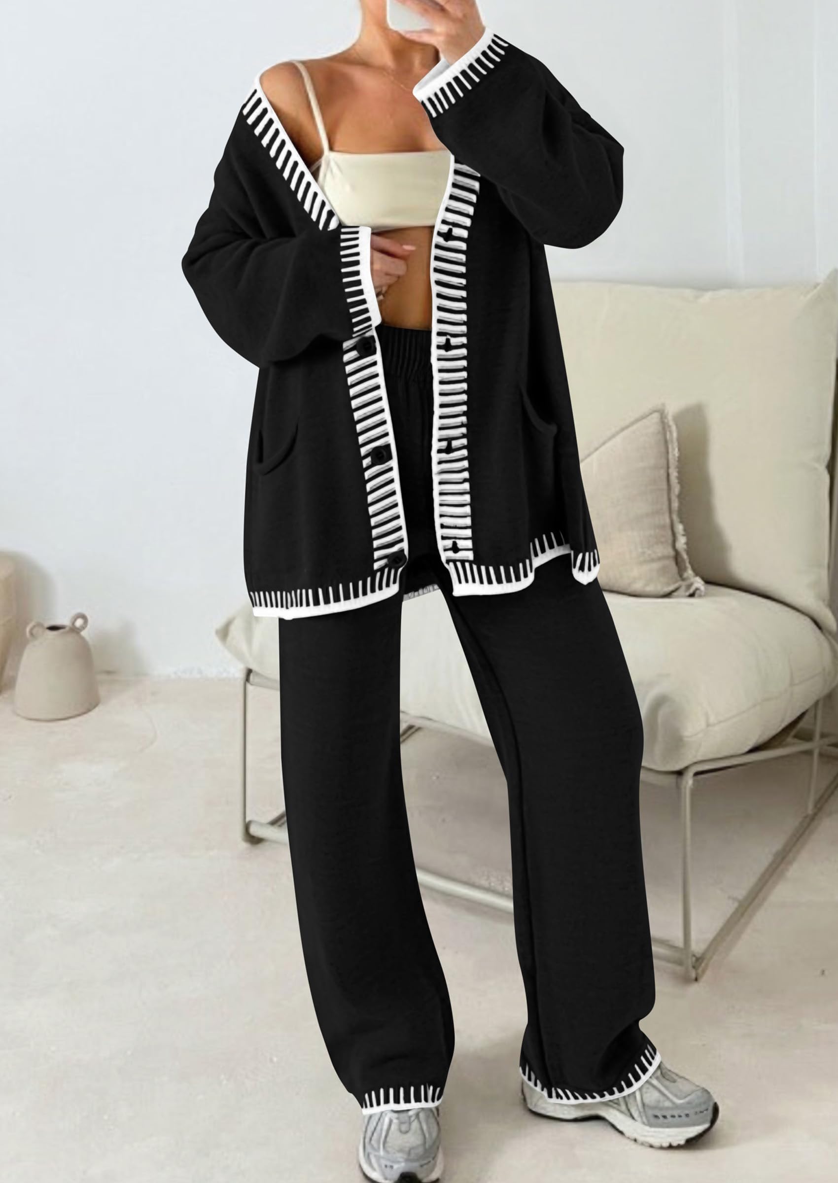 Women's Fall 2 Piece Matching Cozy Knit Sweater Lounge Sets