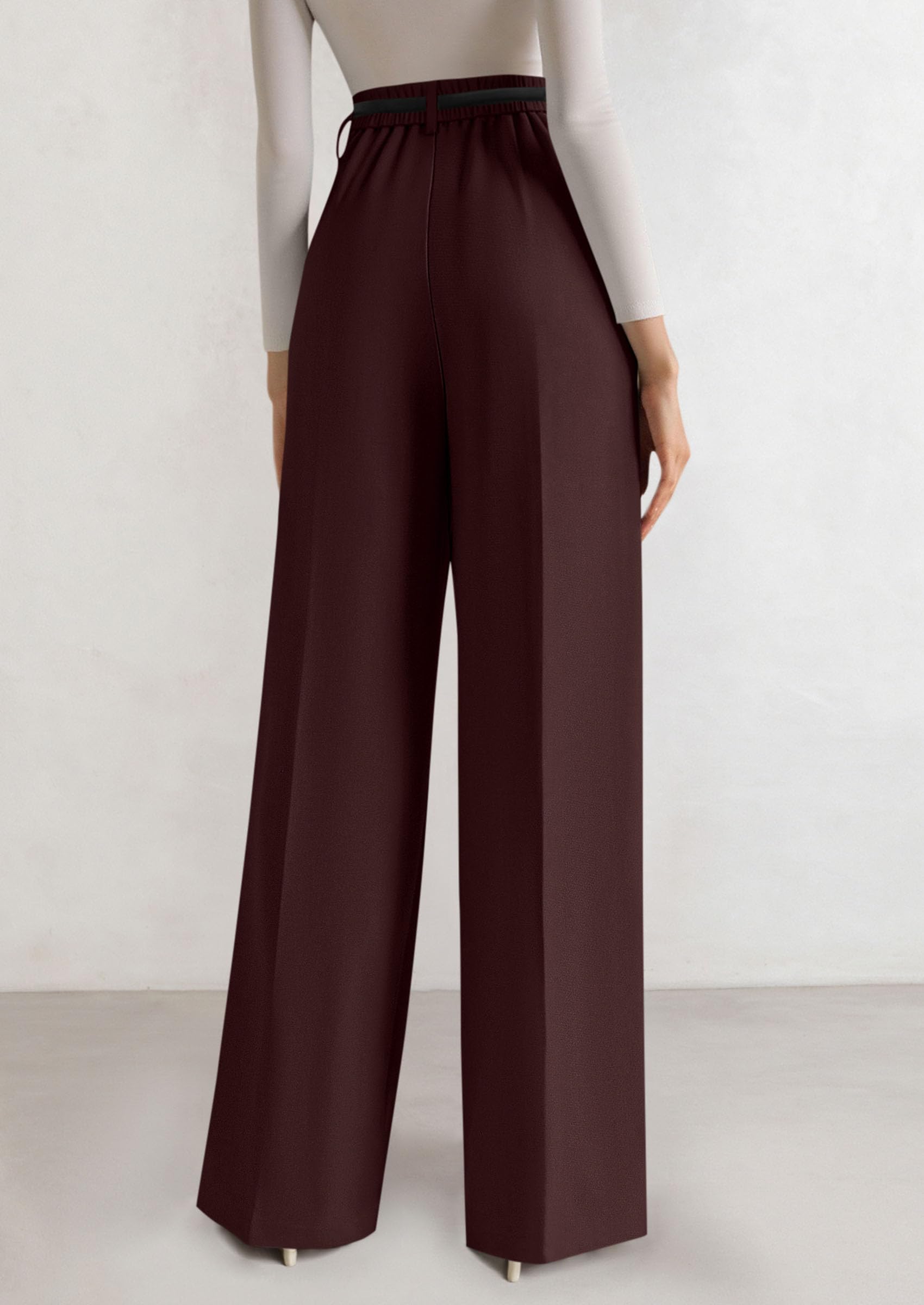 Women's Tailored Wide Leg Work Dress Pants,Red Brown,XS