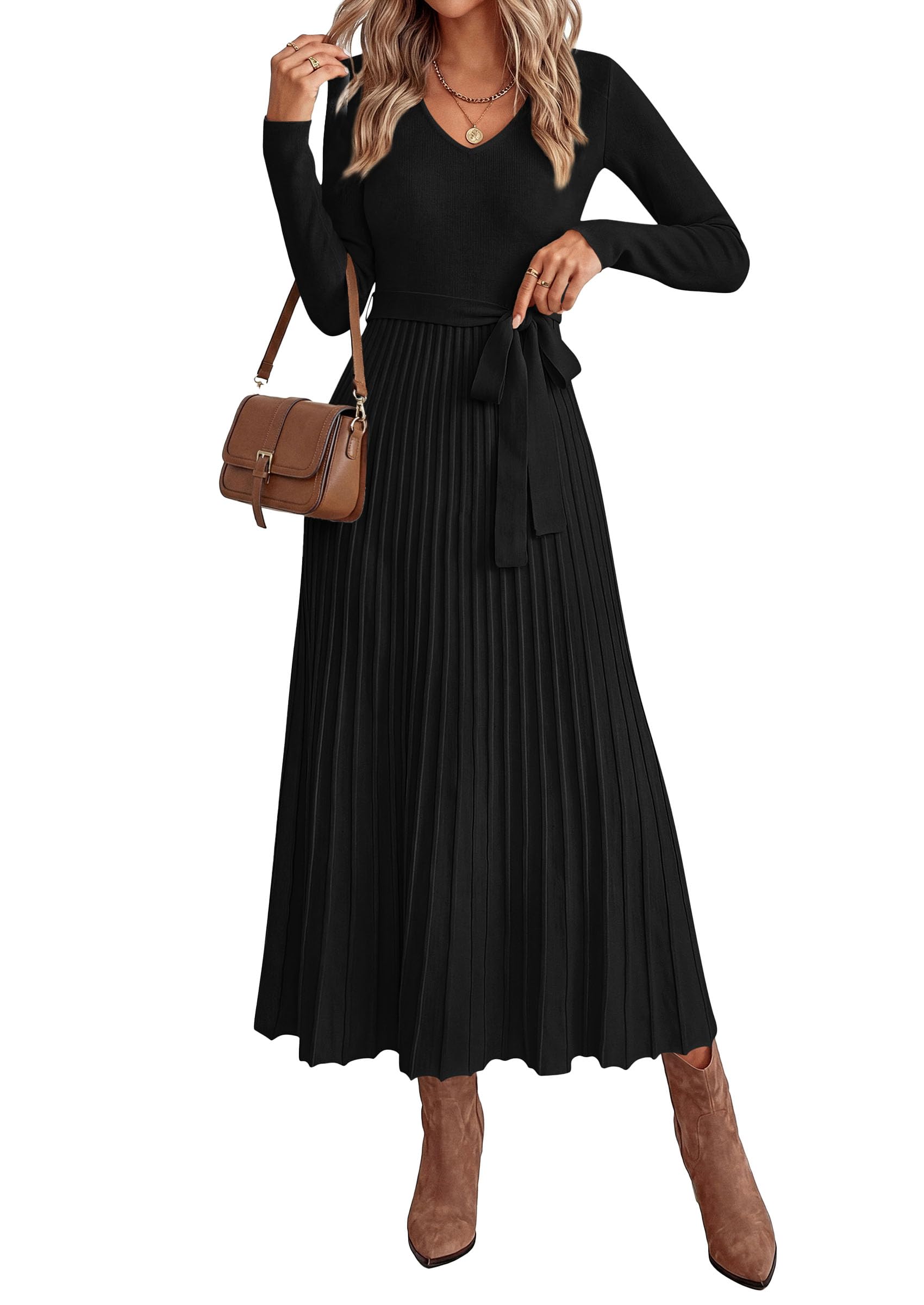Womens Fall Maxi Long Sleeve Sweater Dress,Black,S