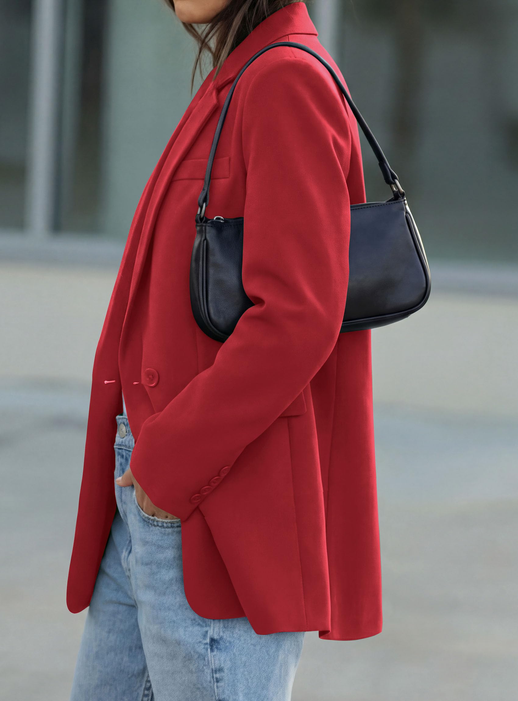 Women's Fall Business Casual Oversized Blazers(Red,S)