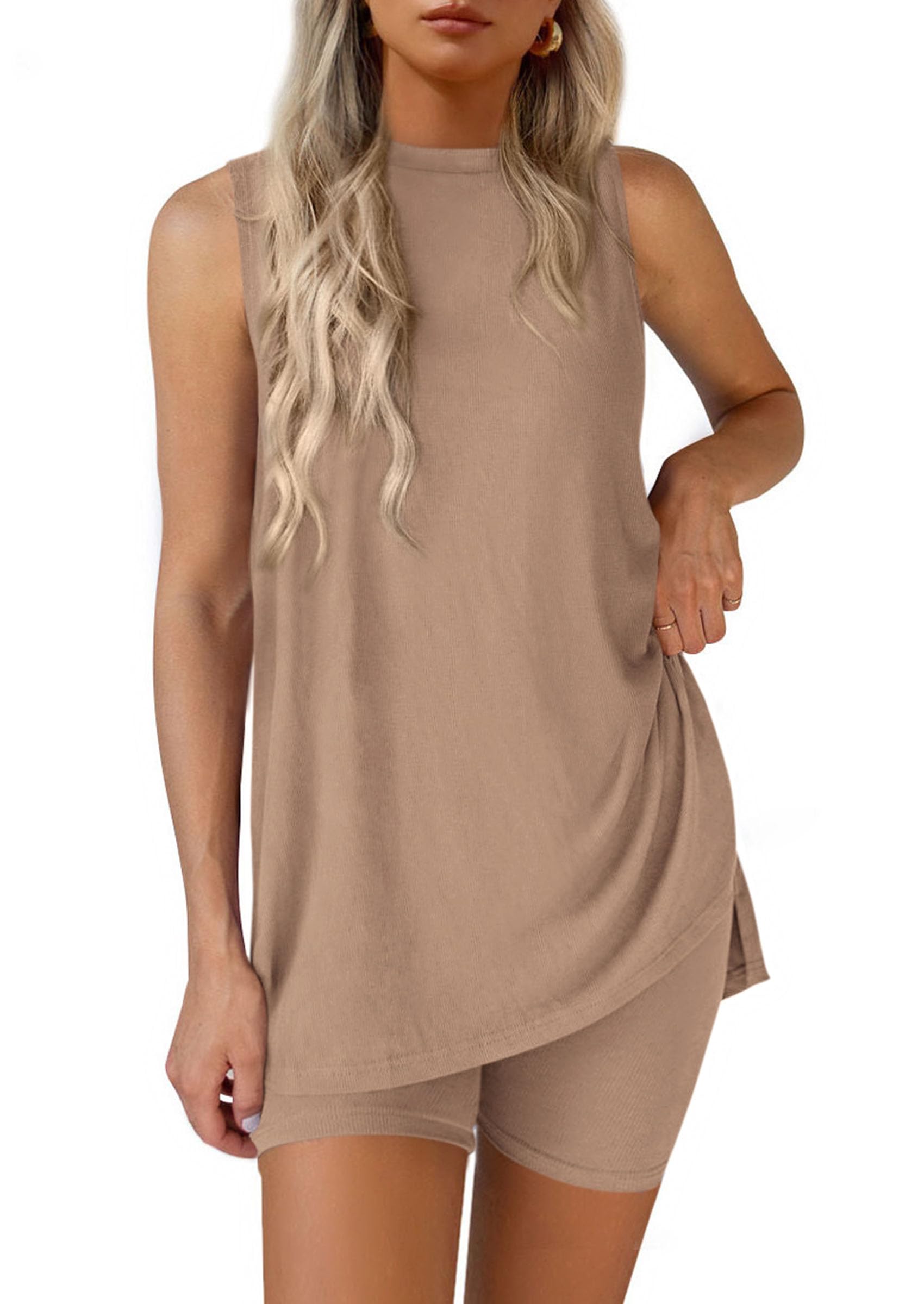 Lounge Sets for Women Matching 2 Piece Outfit,Khaki,S