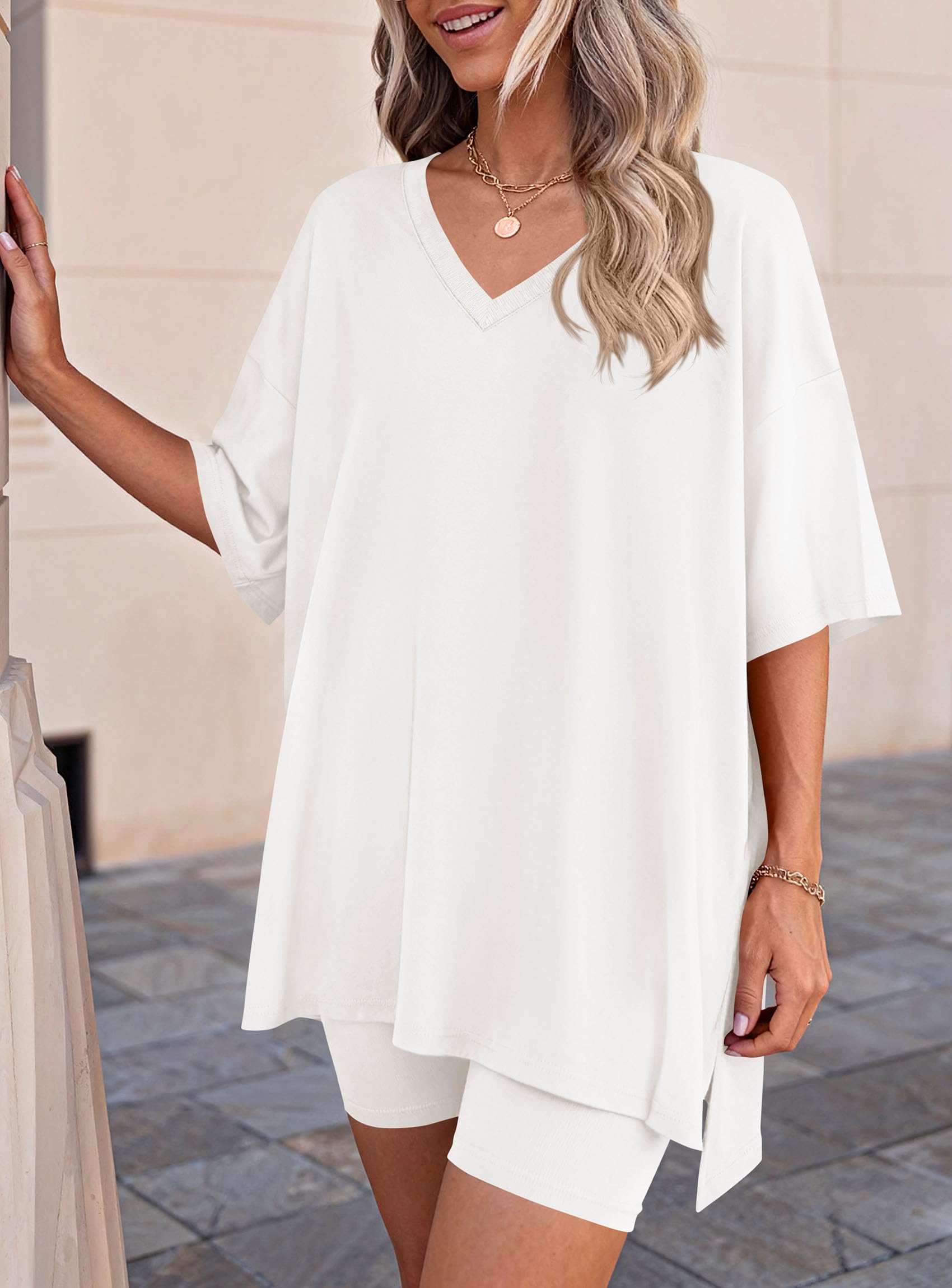 Womens 2 Piece Outfit Lounge Short Sets,White,S