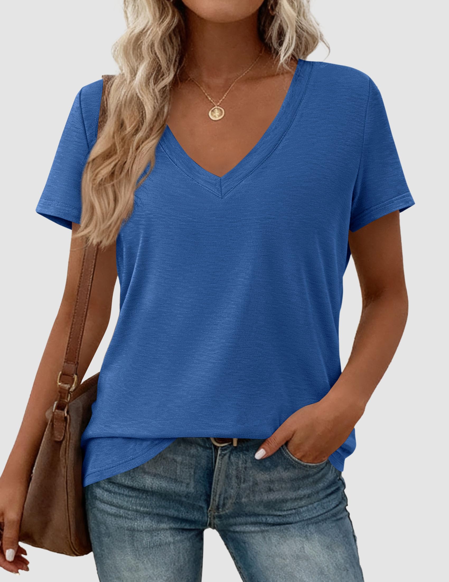 Womens Tops Short Sleeve Oversized Tshirts, Blue,S