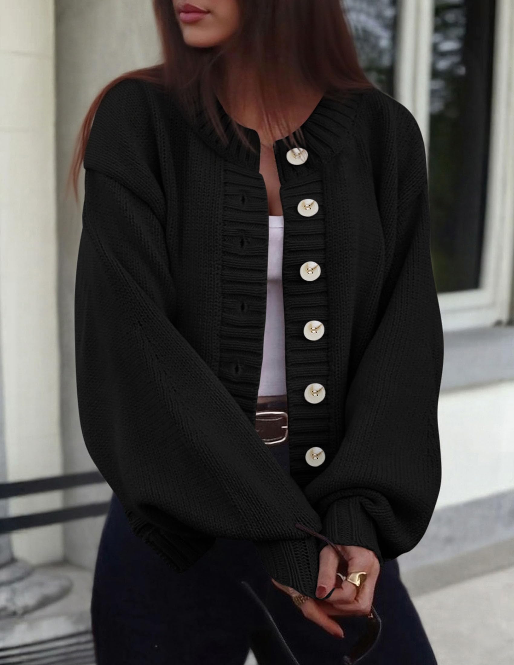 Women's Winter Chunky Cardigan Sweaters (Black,Small)