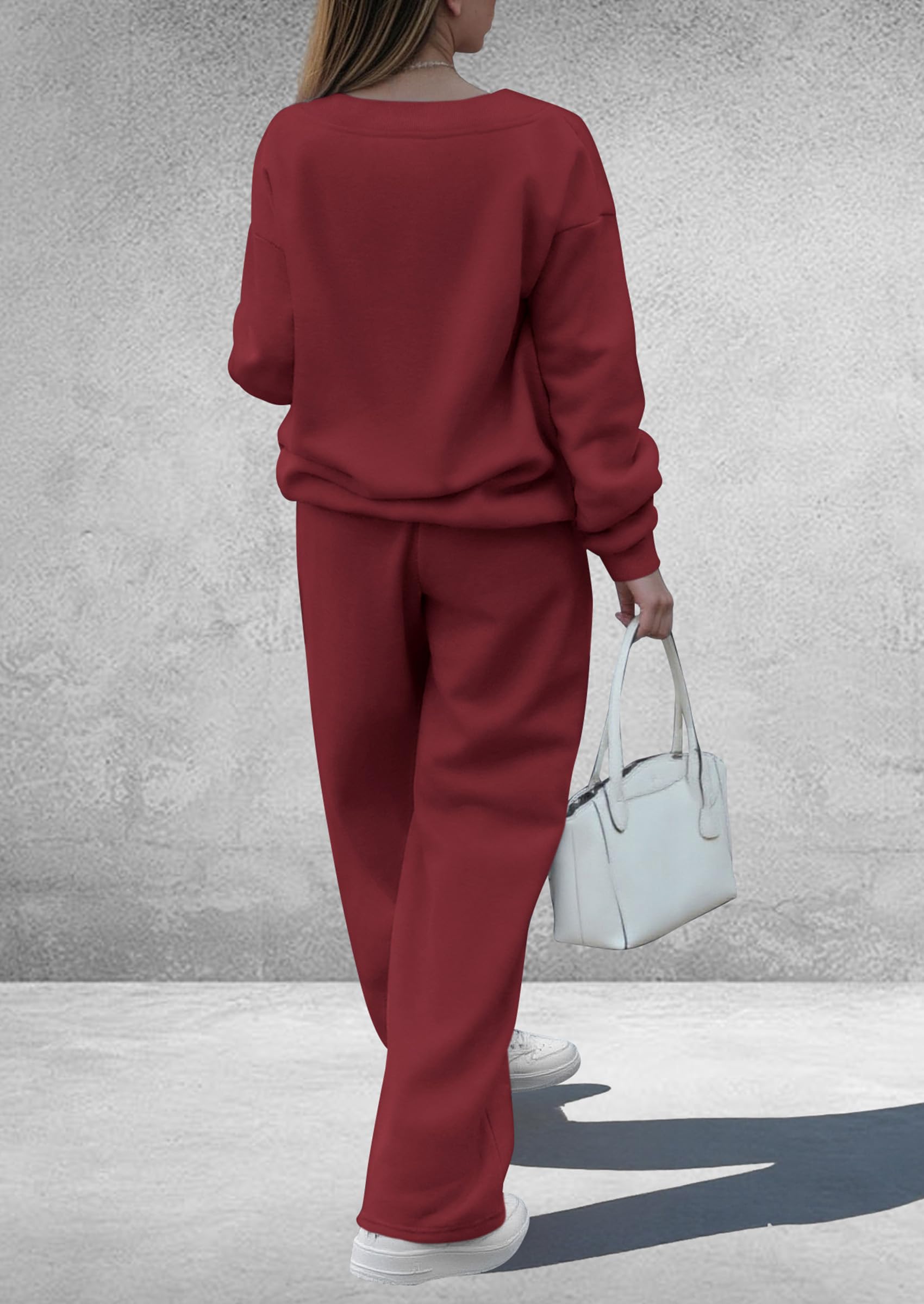 Womens 2 Piece Outfits Fall Sweatsuits,Wine Red,S
