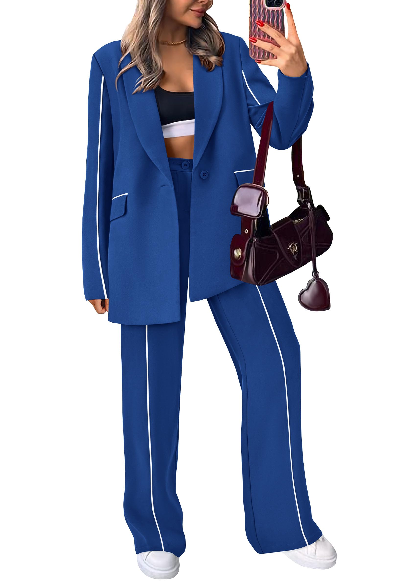 Women's 2 Piece Blazer Business Casual Outfits(Royal Blue,S)
