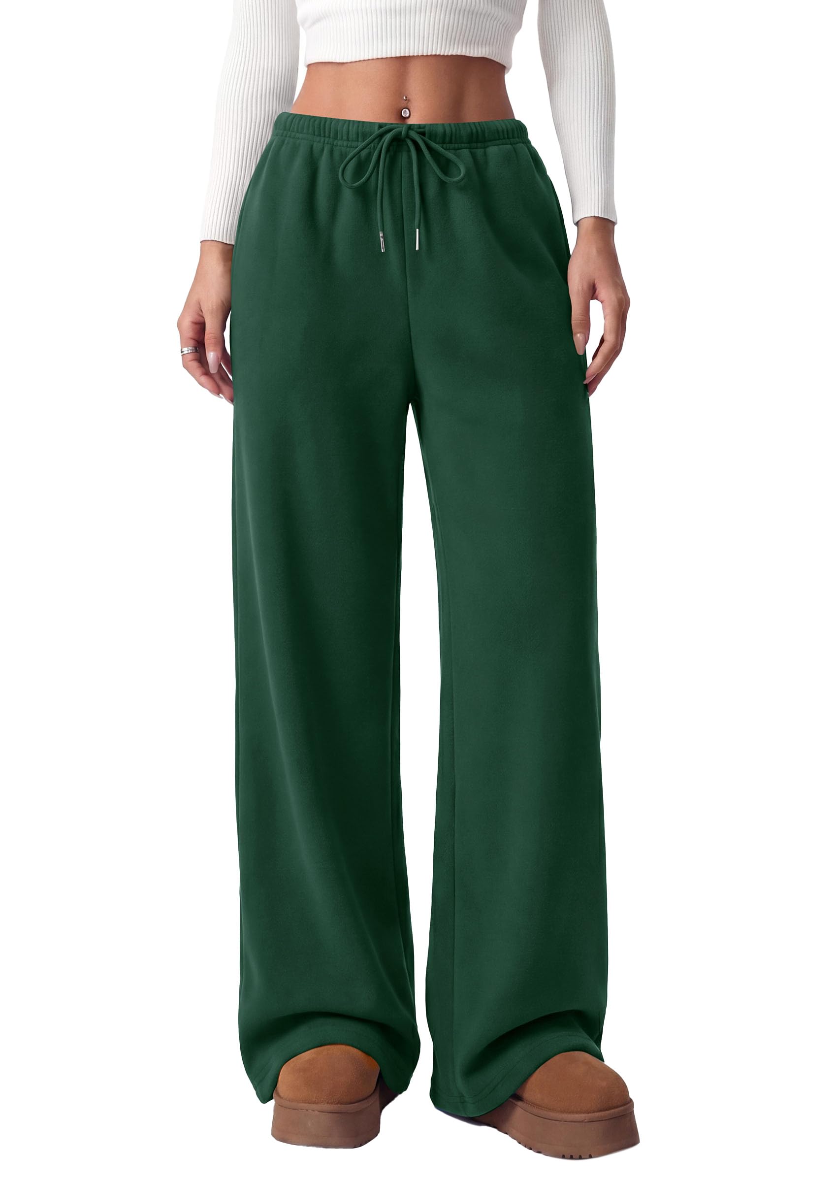 Womens Wide Leg Sweatpants Fleece Fall Sweat Pants,Dark Green