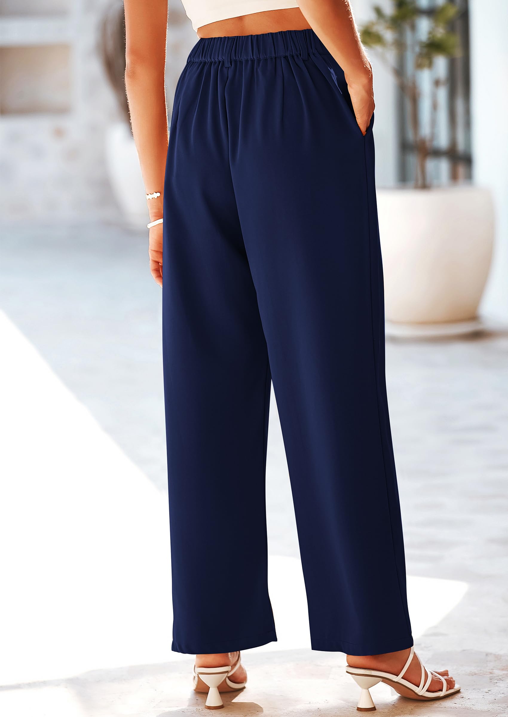 Women's Flowy Wide Leg Dress Pants,Navy,S