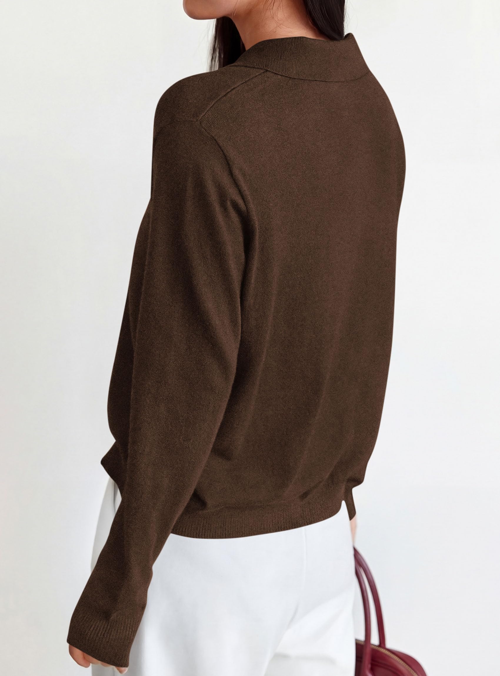 Womens Long Sleeve Collared Polo Sweater,Brown,S