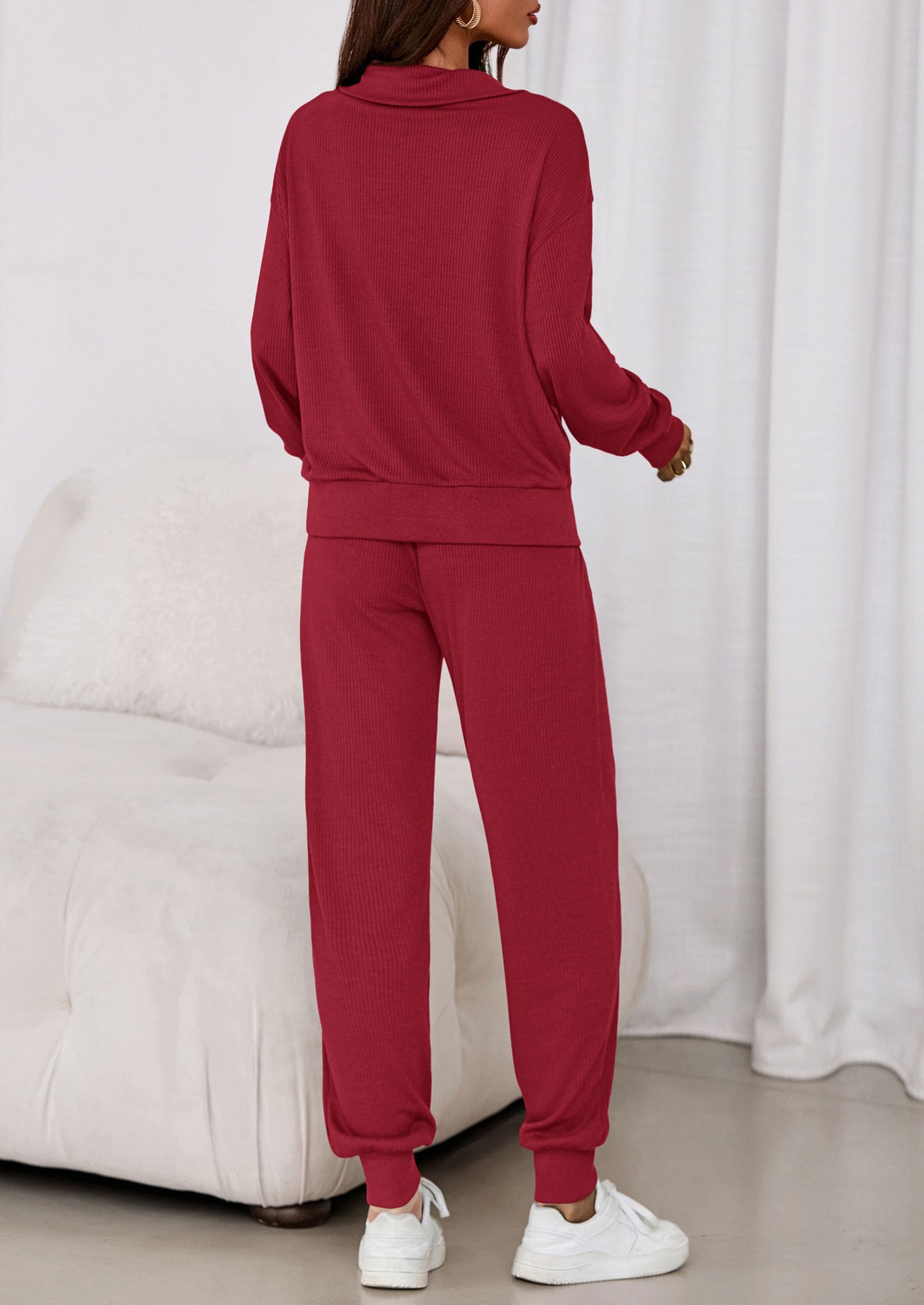 Airport Travel Outfit Women Ribbed Knit Matching Lounge Sets