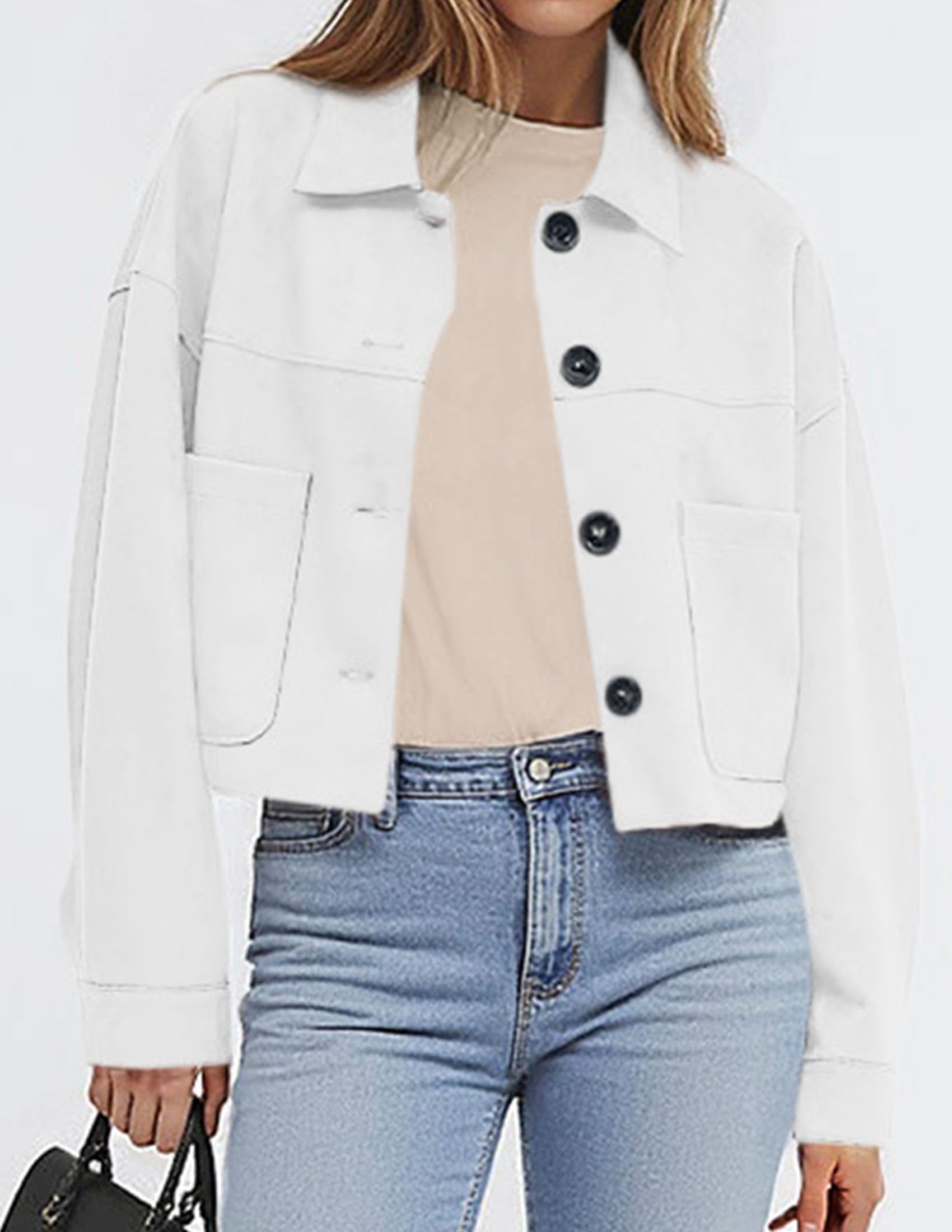 Women's Faux Suede Shacket Jackets Lightweight Cropped Coats