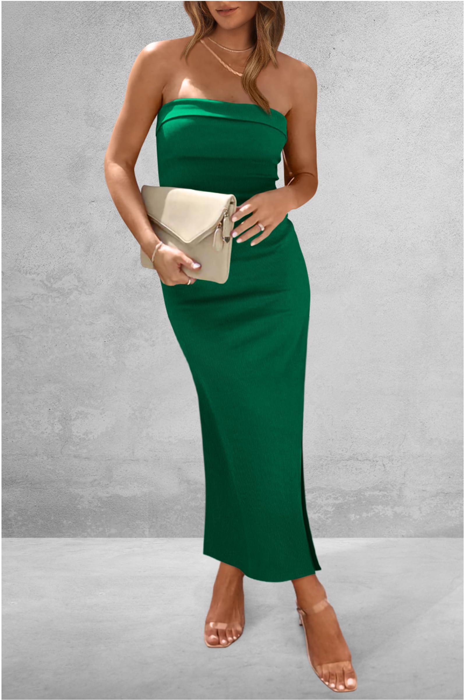 Women's Summer Strapless Cocktail Maxi Dresses Green