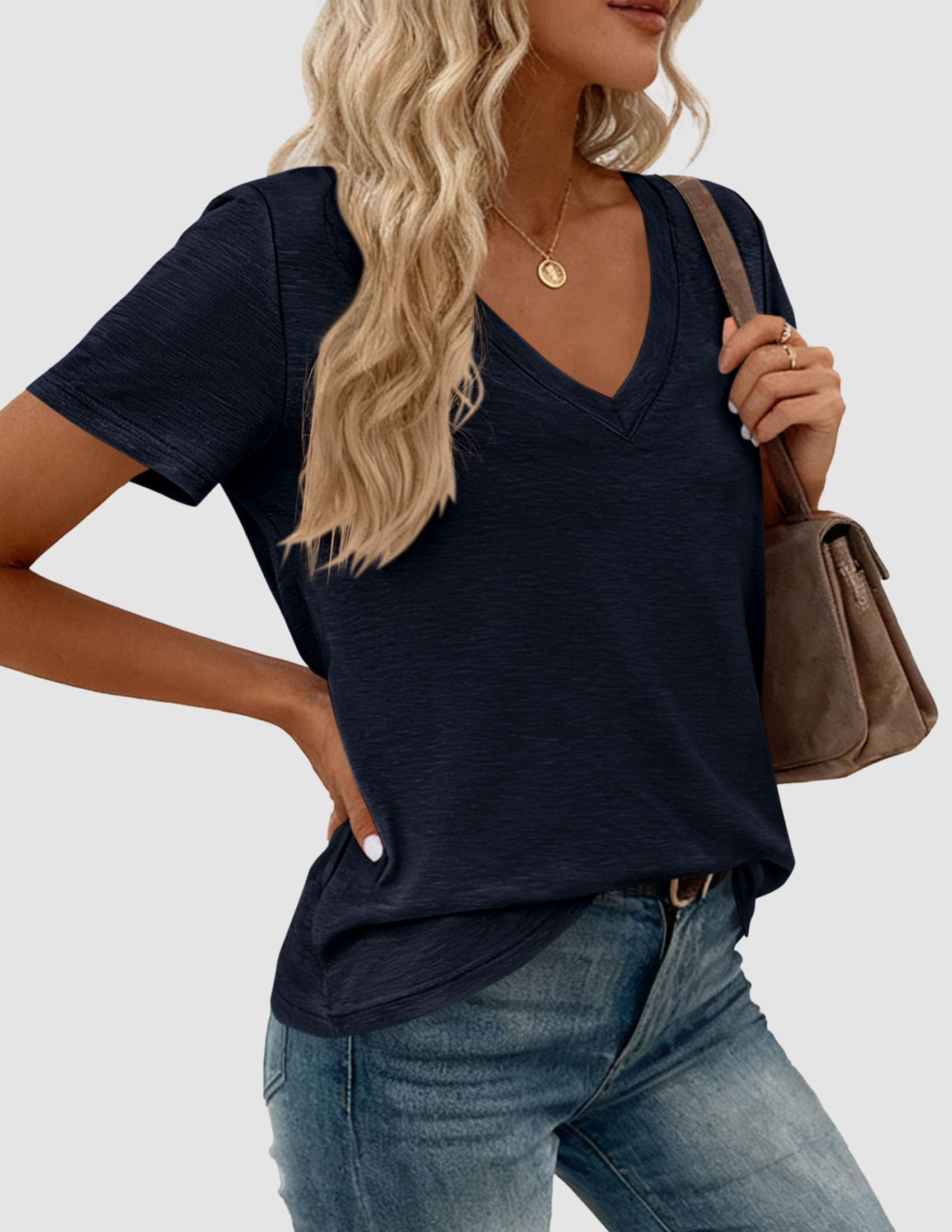 Womens Tops Short Sleeve Oversized Tshirts, Dark Blue,S
