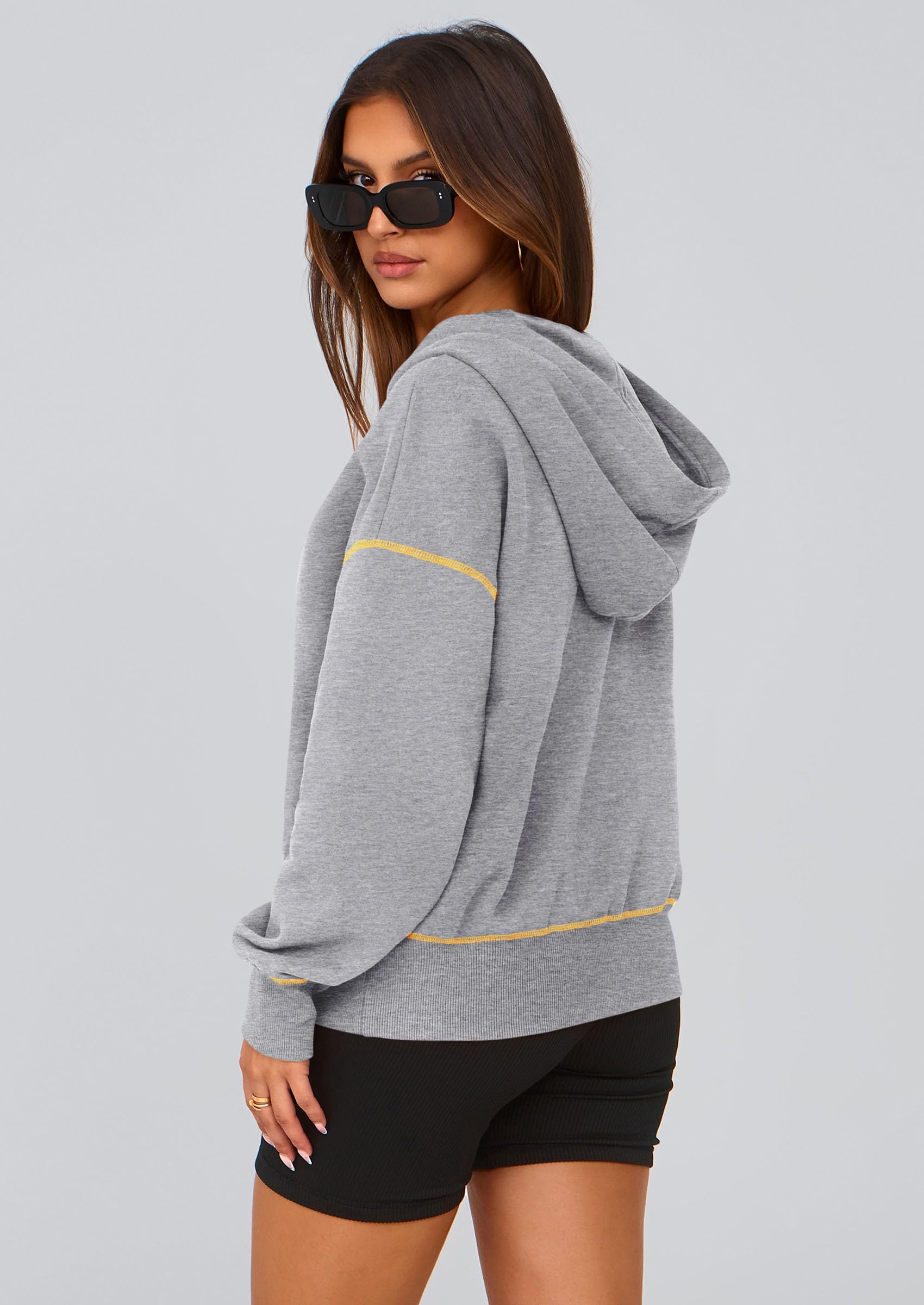 Women's Fall Half Zip Cropped Hoodie Sweatshirt Grey