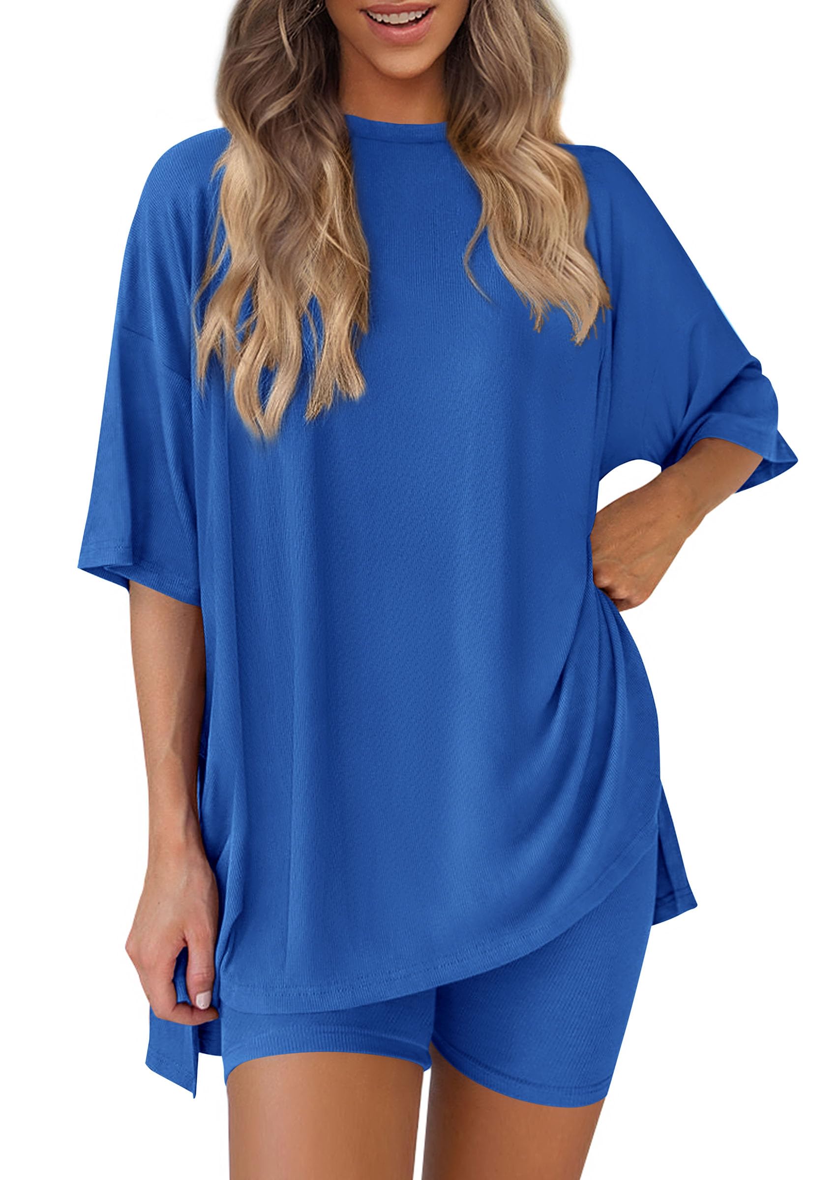 Women 2 Piece Lounge Set Airport Travel Outfit, Royal Blue,S
