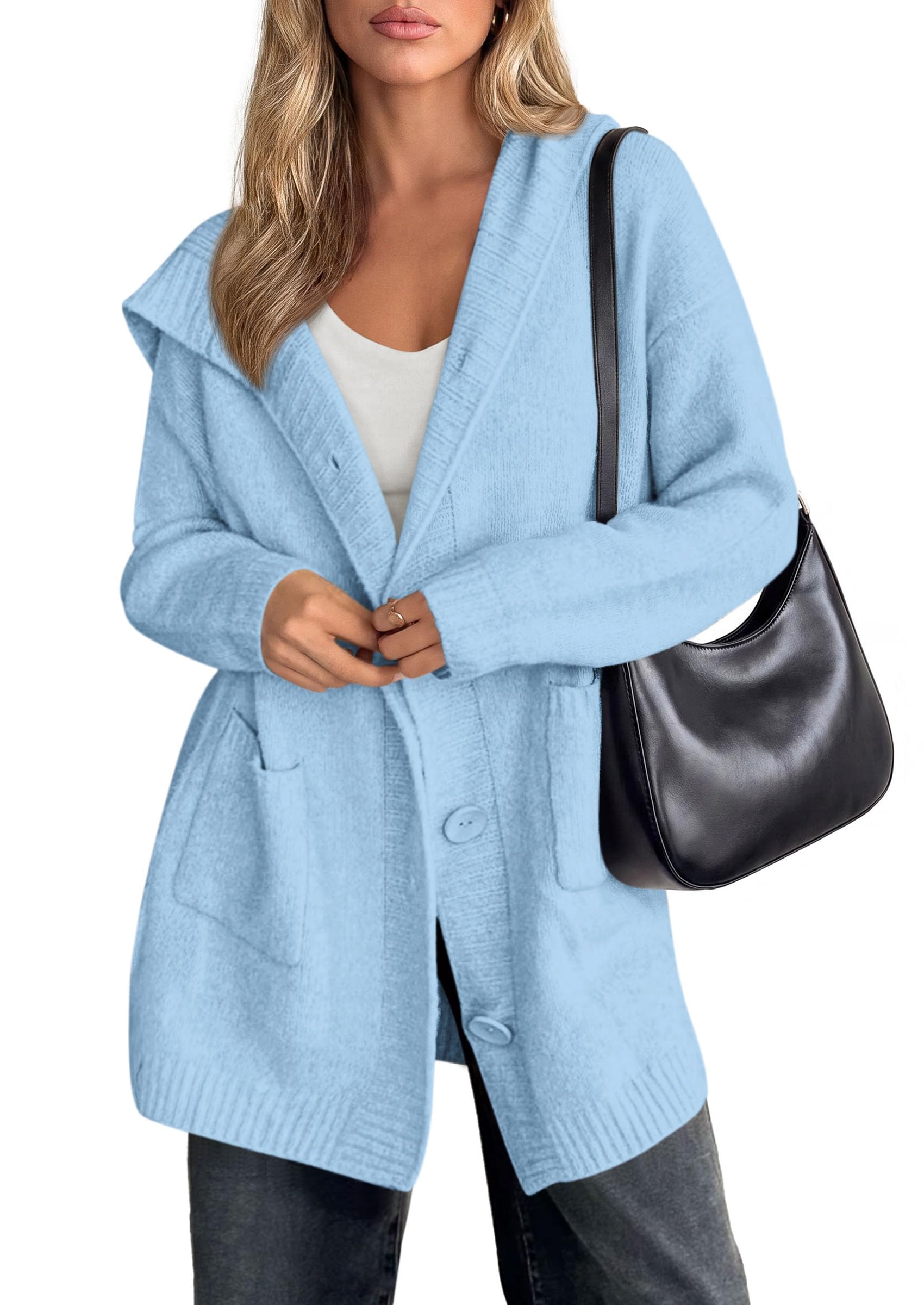 Women's Long Cardigans Fall Hooded Button up Oversized Sweater