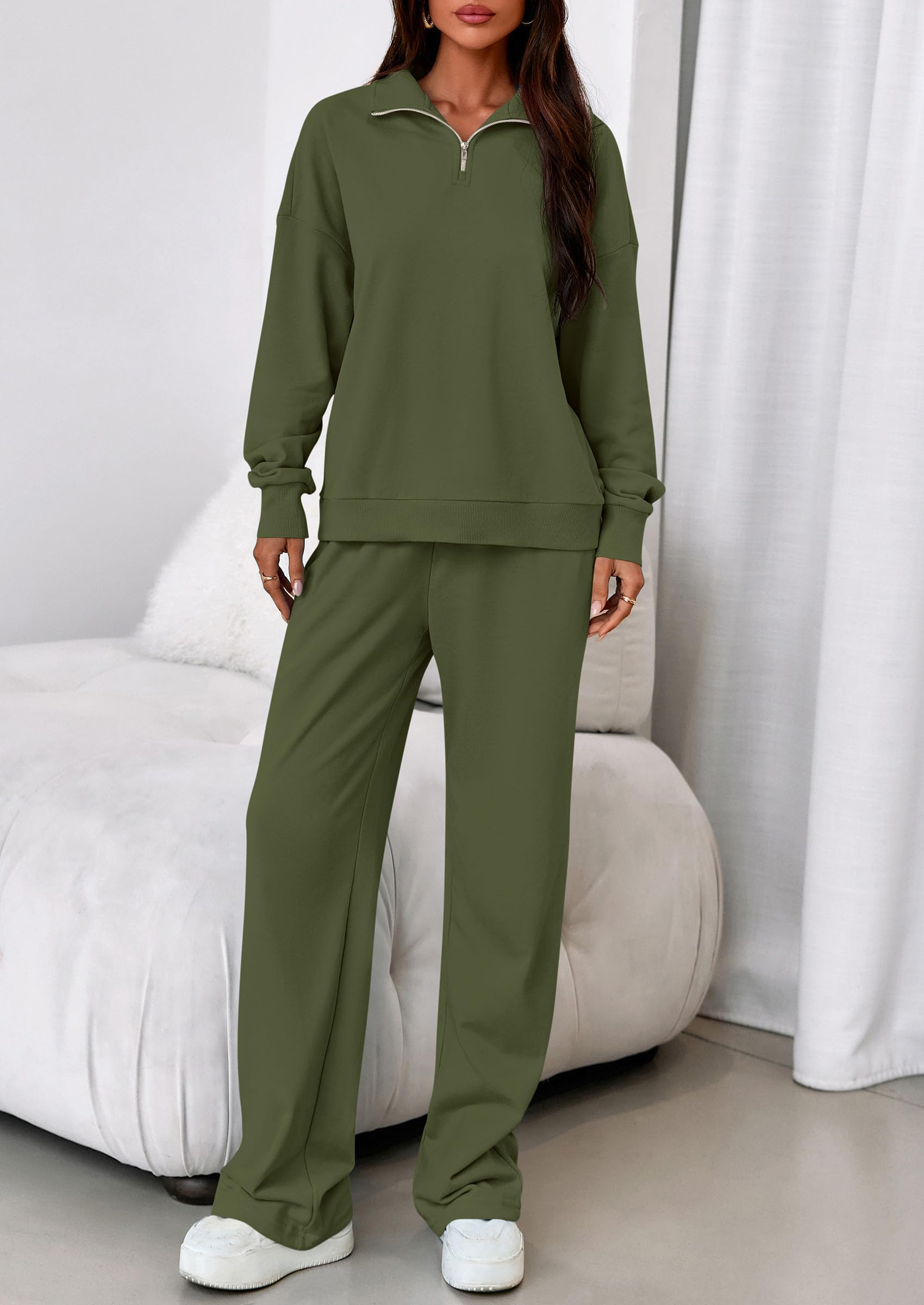 Womens 2 Piece Outfits Matching Lounge Sets,Army Green,M