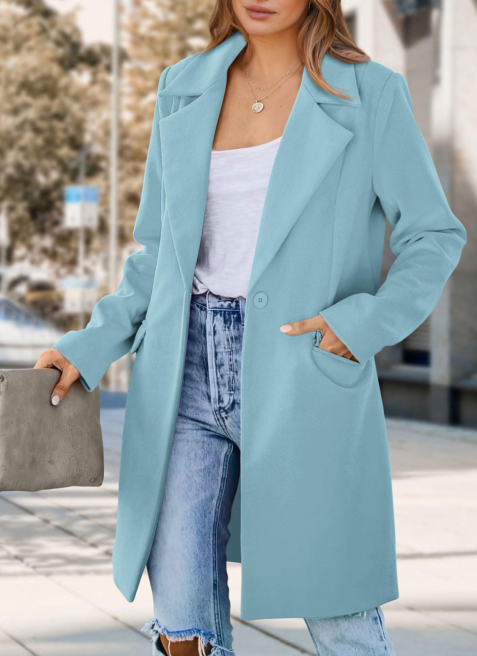 Women's Business Casual Long Blazer Jackets(Sky Blue,S)