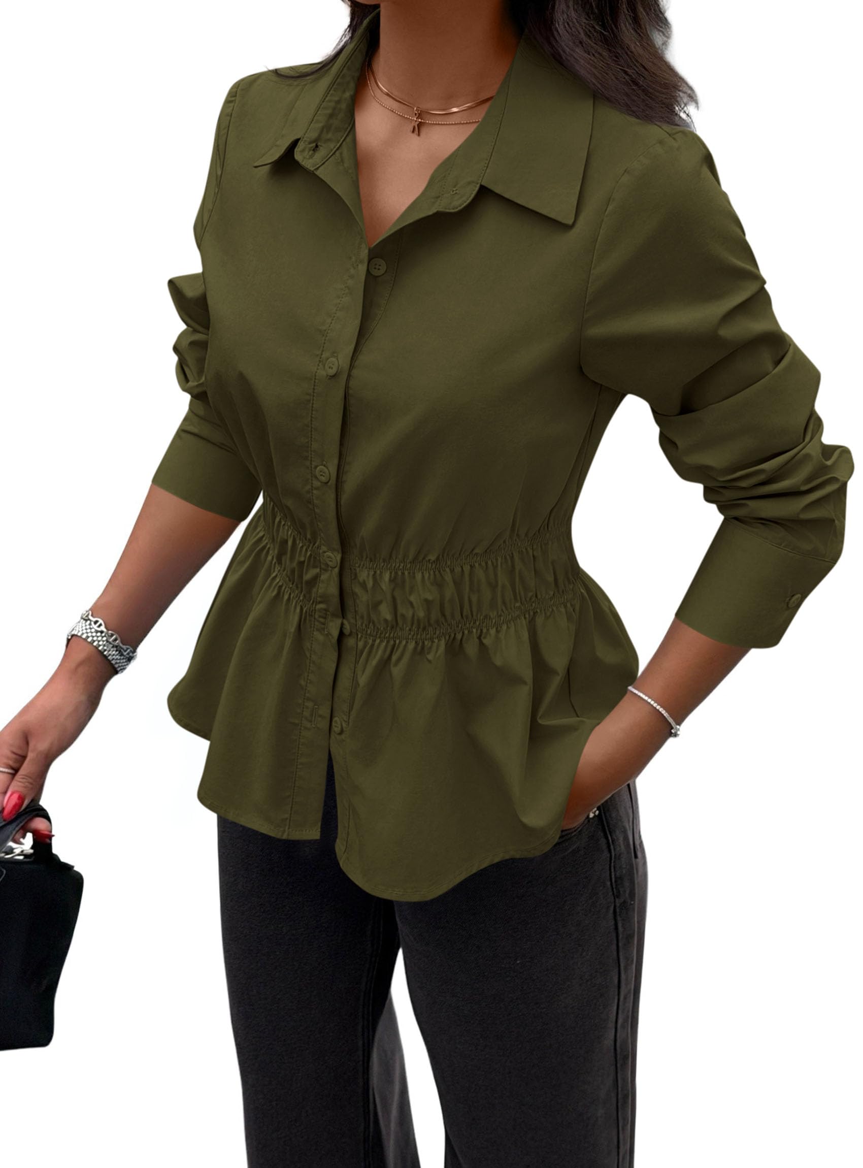 Women's Peplum Button Down Work Shirts Business Casual Tops