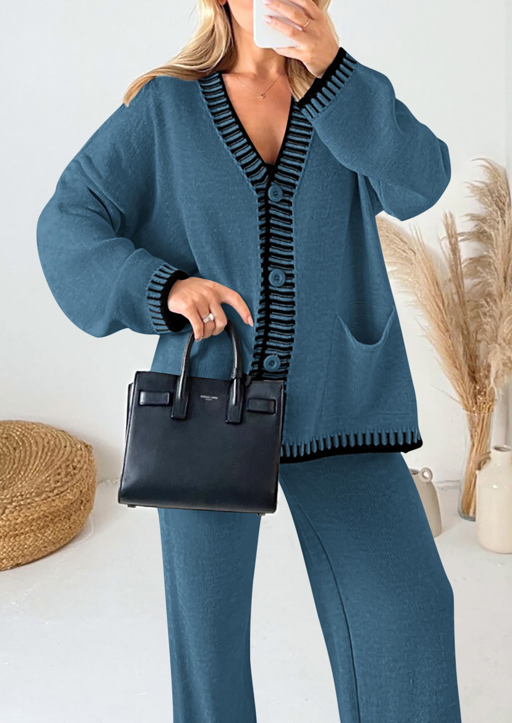 Women's Fall 2 Piece Matching Cozy Knit Sweater Lounge Sets