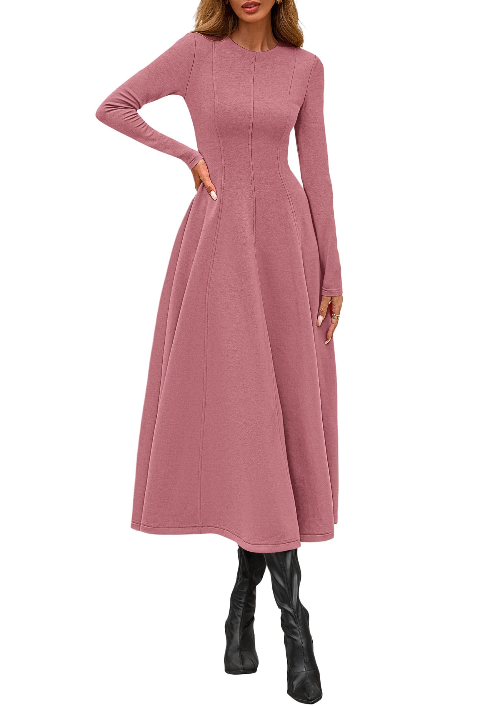 Women's Fall Long Sleeve A Line Midi Elegant Cocktail Dress