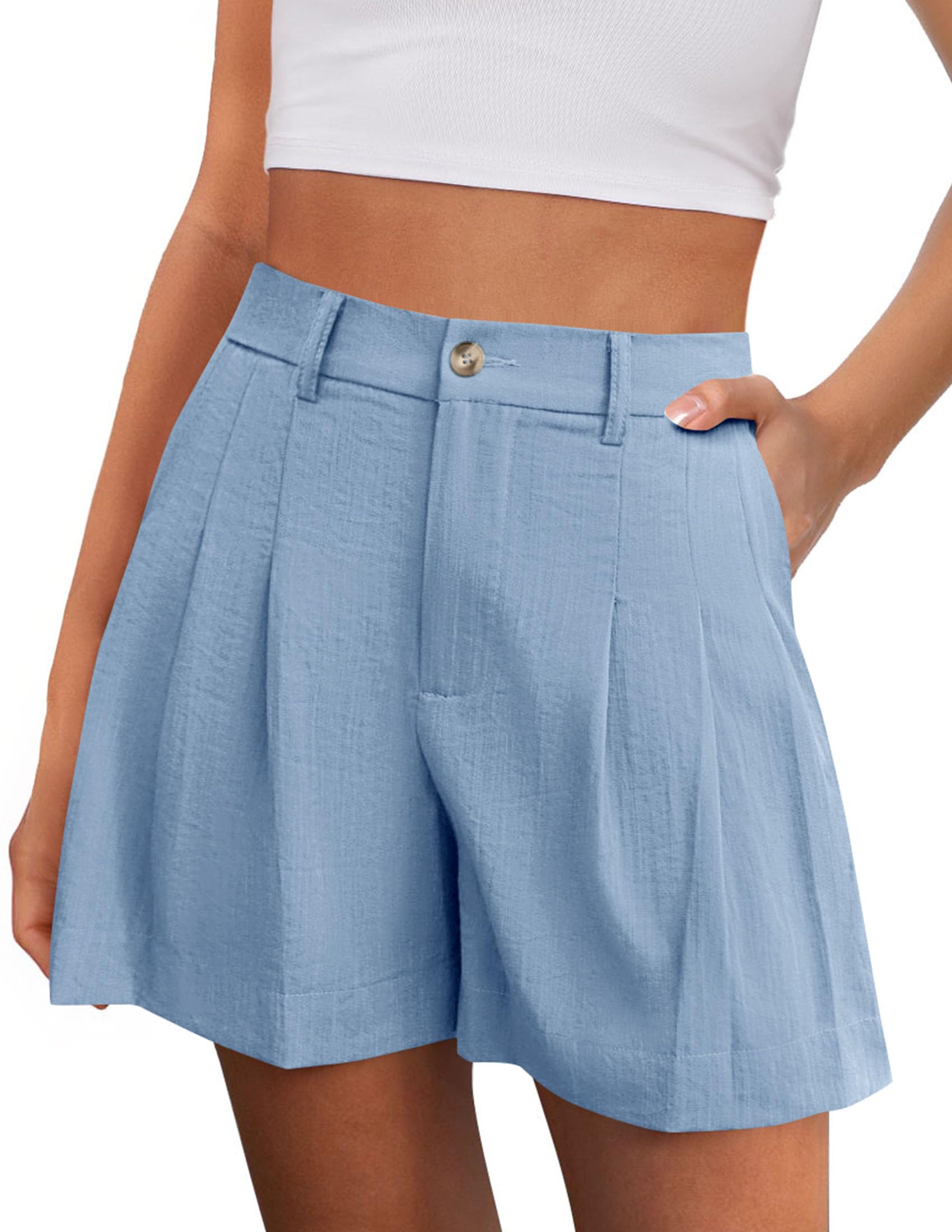 Womens Shorts Dressy Casual High Waisted Wide Leg Trousers,Light Blue,S