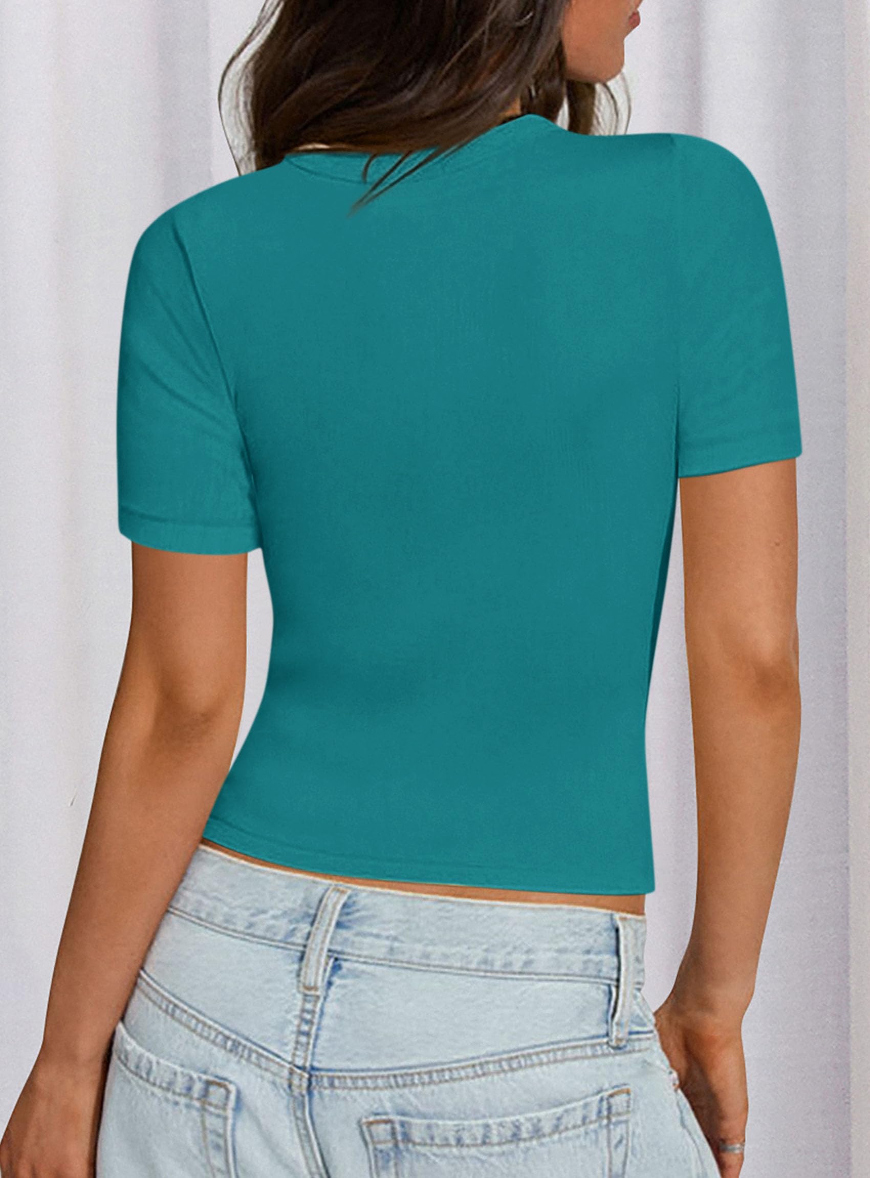 Womens Short Sleeve Slim Fit Basic Shirts,Malachite Green,XS