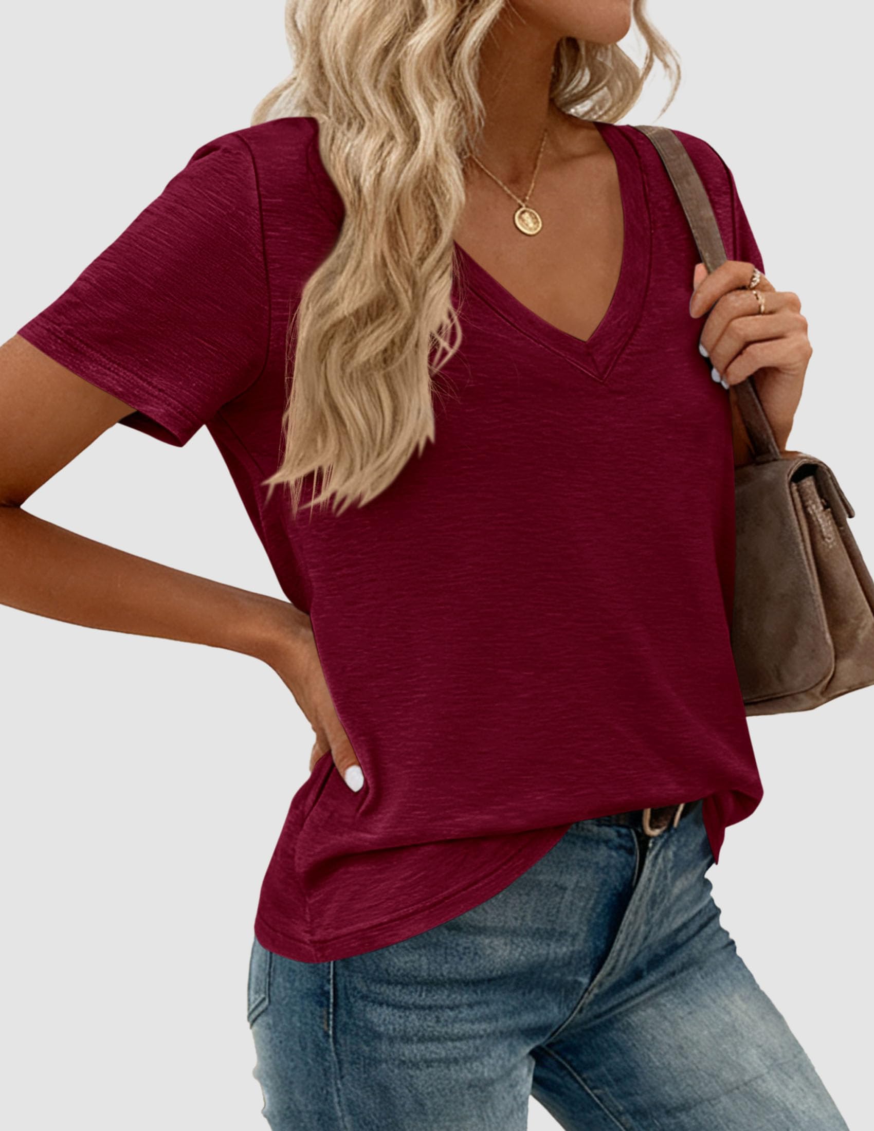 Womens Tops Short Sleeve Oversized Tshirts, Burgundy,S