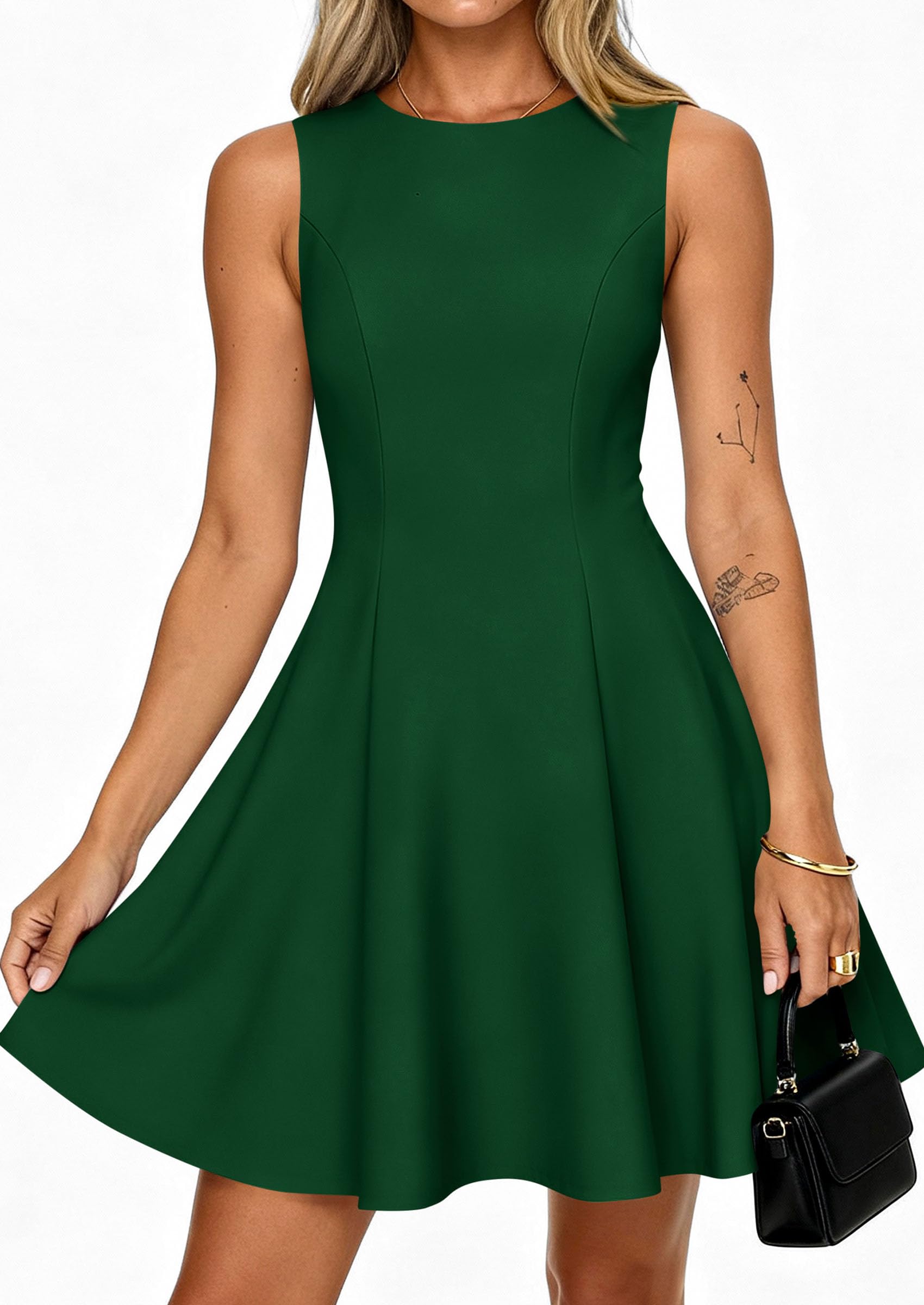 Women's Formal Boat Neck A Line Mini Dress,Dark Green,XS