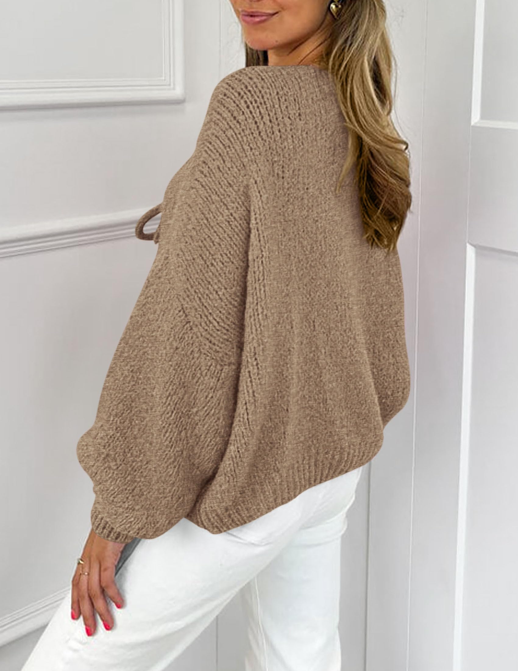 Women's Tie Front Bow Cardigan Sweaters(Light Khaki,Small)