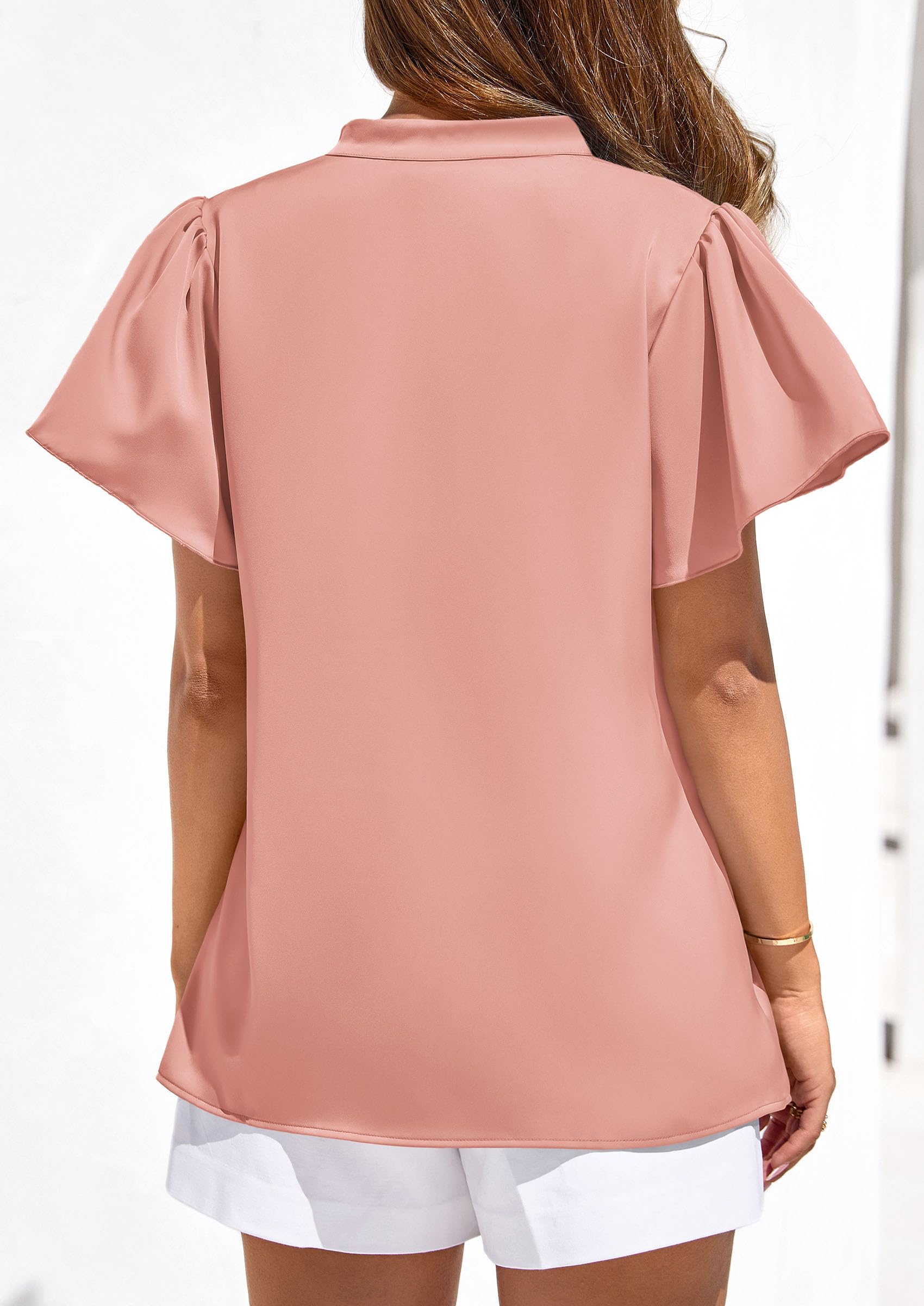 Women's Summer Satin Dressy Casual Blouses (Pink,S)