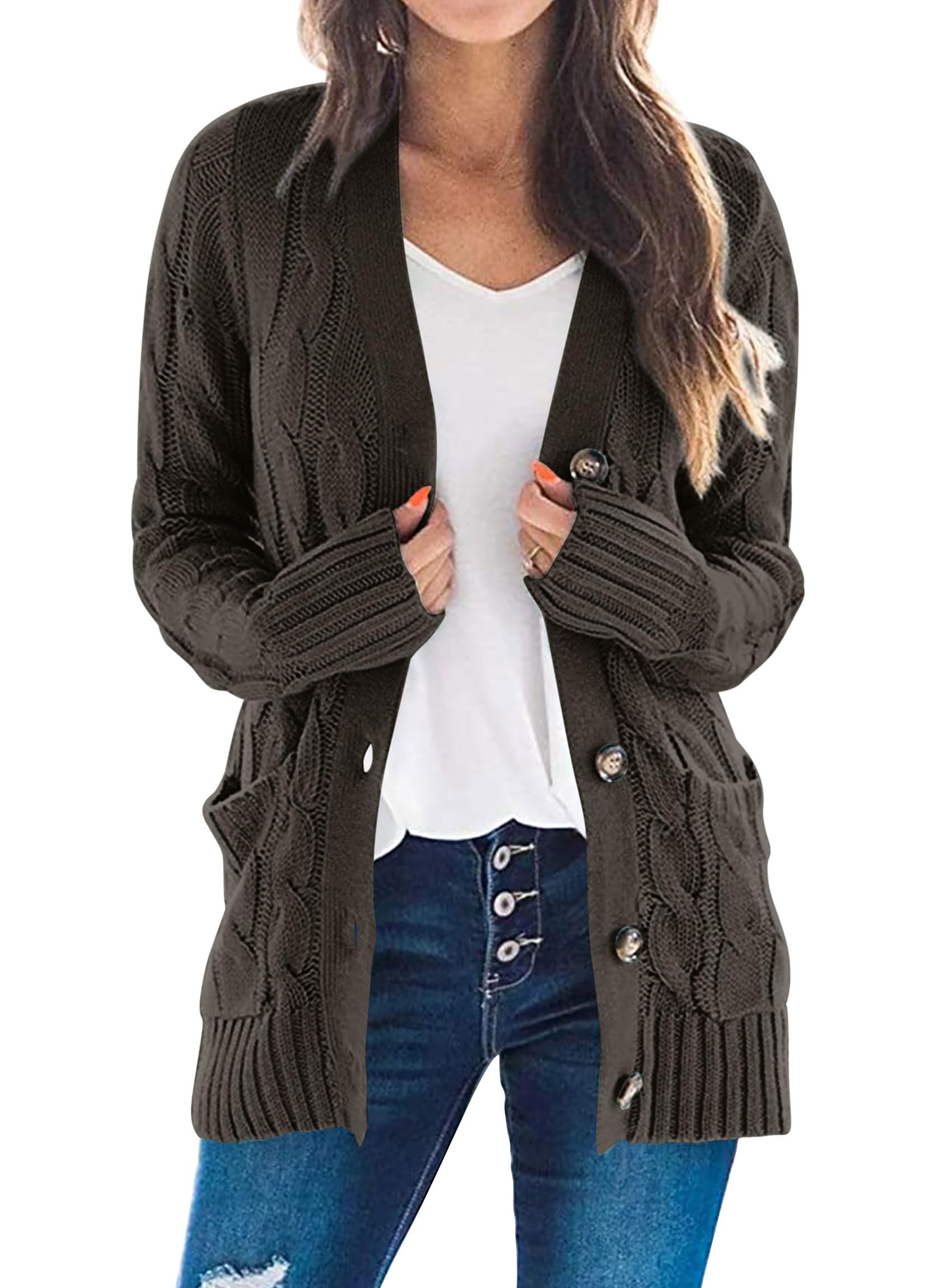 Women Chunky Cable Knit Cardigan Sweaters Fall Fashion Clothes
