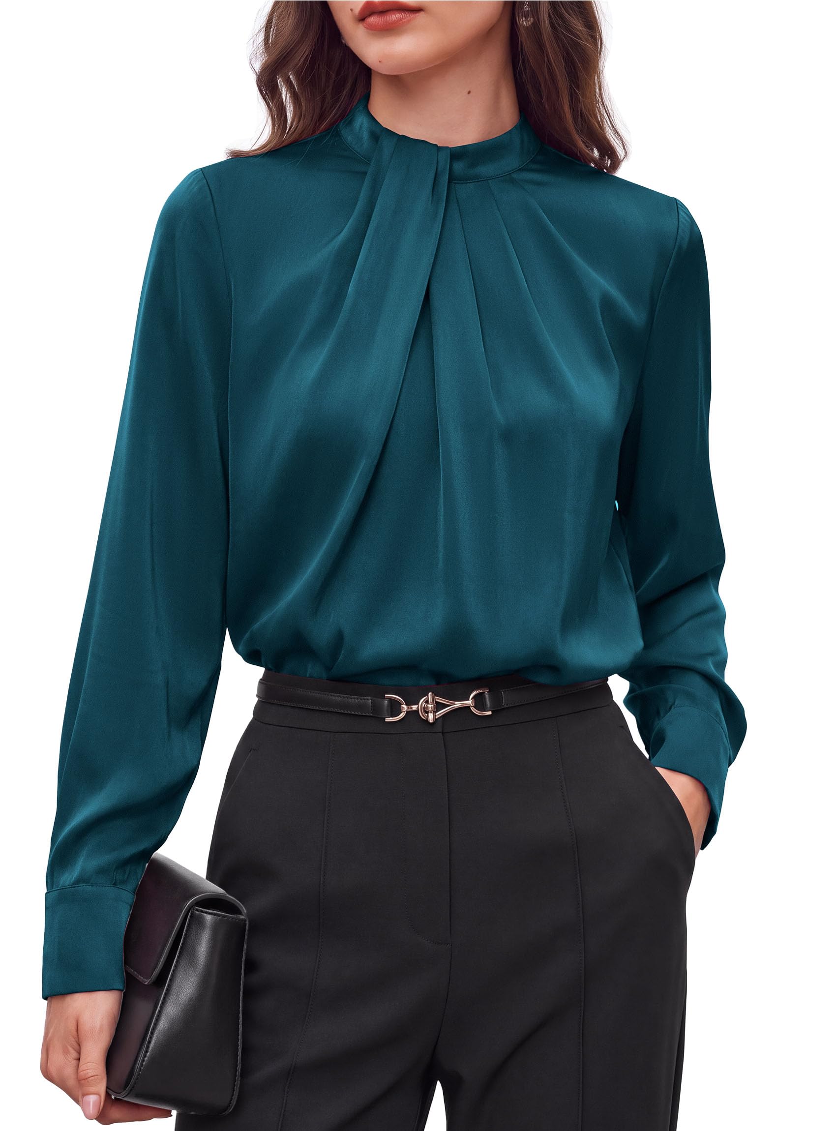 Satin Blouses for Women Dressy Casual Long Sleeve Shirts