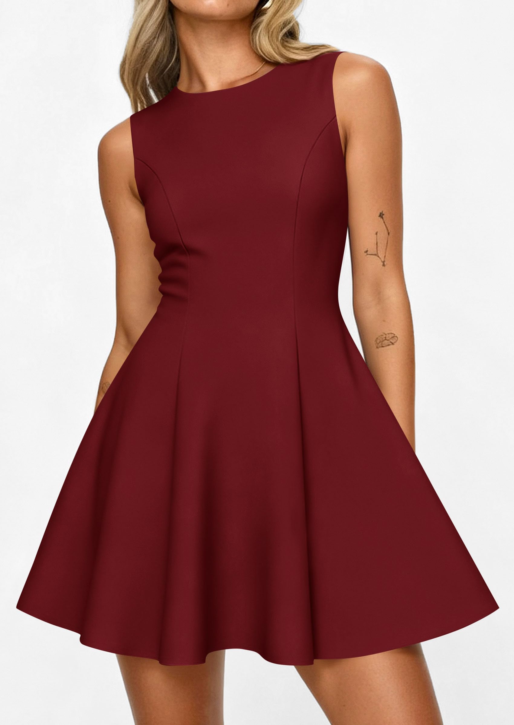 Women's Formal Boat Neck A Line Mini Dress,Burgundy,S