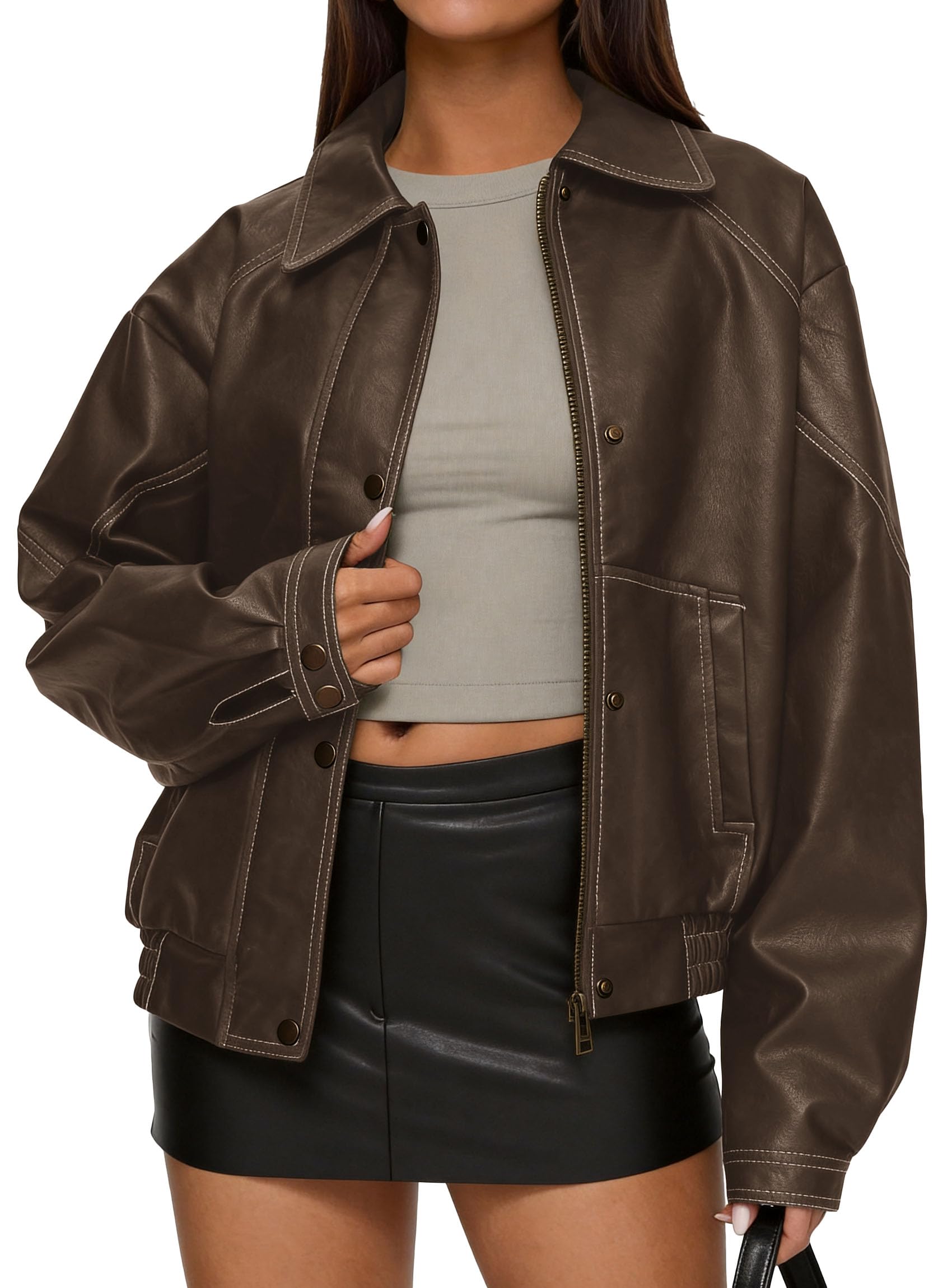 Womens Oversized Faux Leather Jacket Fall Winter Outfits