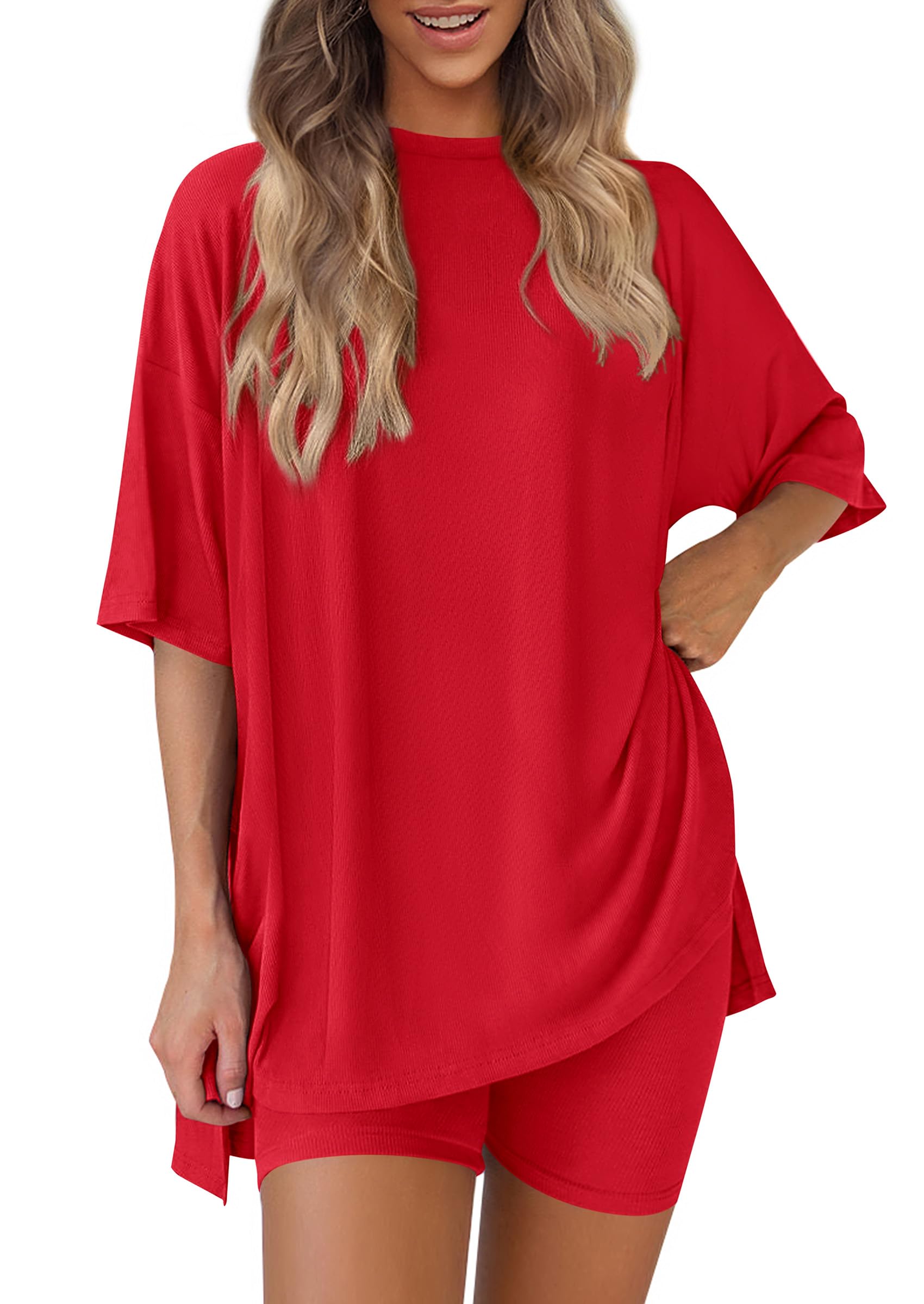 Women 2 Piece Lounge Set Airport Travel Outfit, Red,S