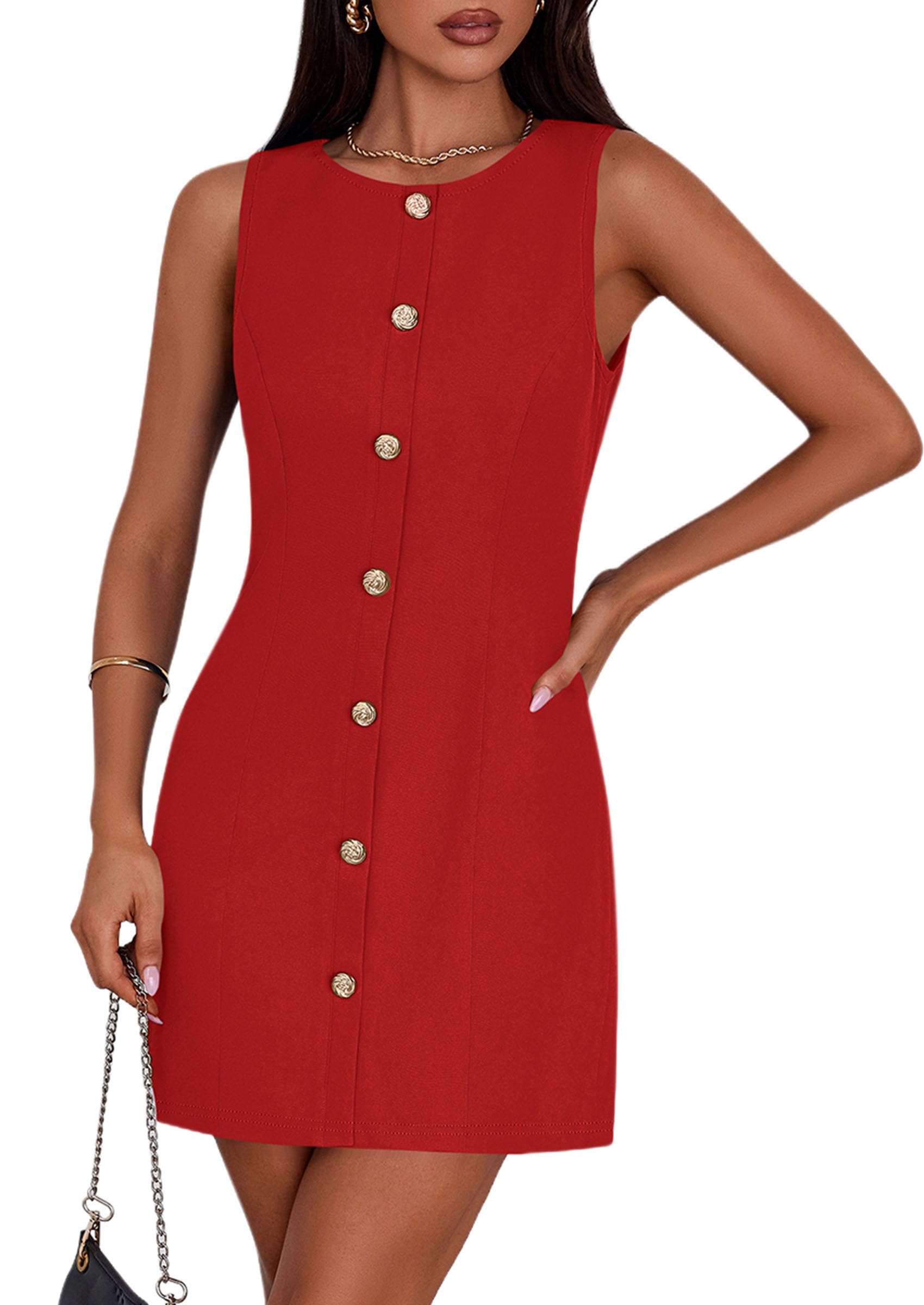 Women Business Casual Cocktail Work Short Dress,Red,S
