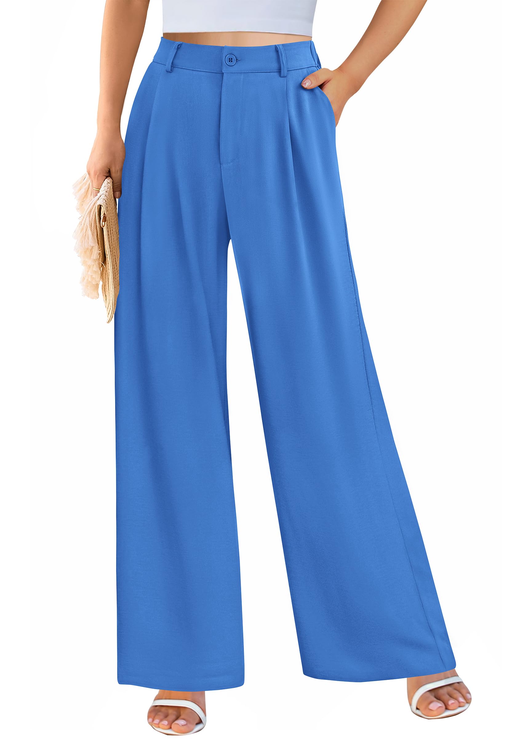 Women's Flowy Wide Leg Dress Pants,Blue,S
