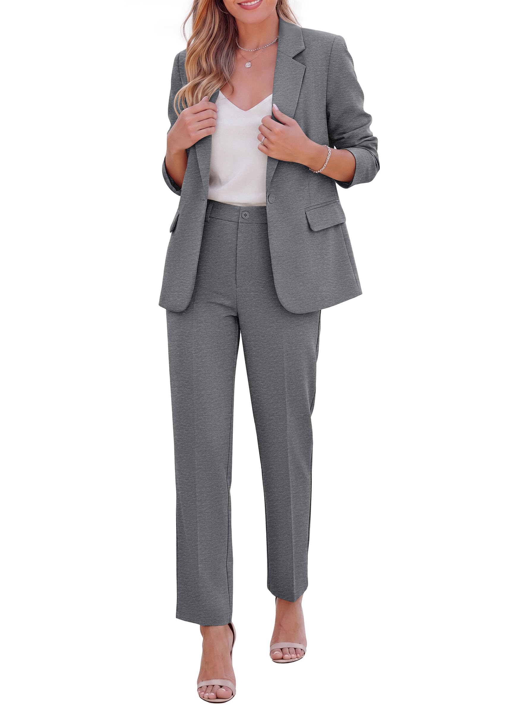 Two Piece Sets for Women Dressy Pant Suits,Grey,XS