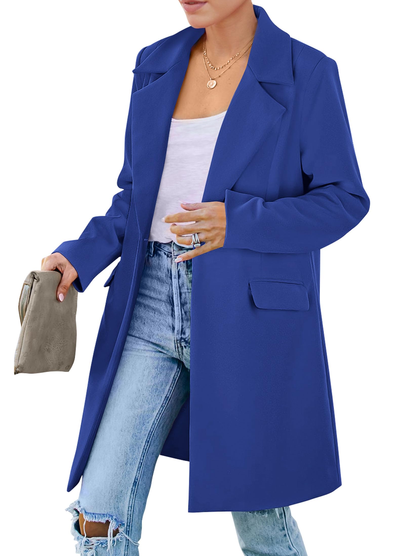 Women's Business Casual Long Blazer Jackets(Royal Blue,S)