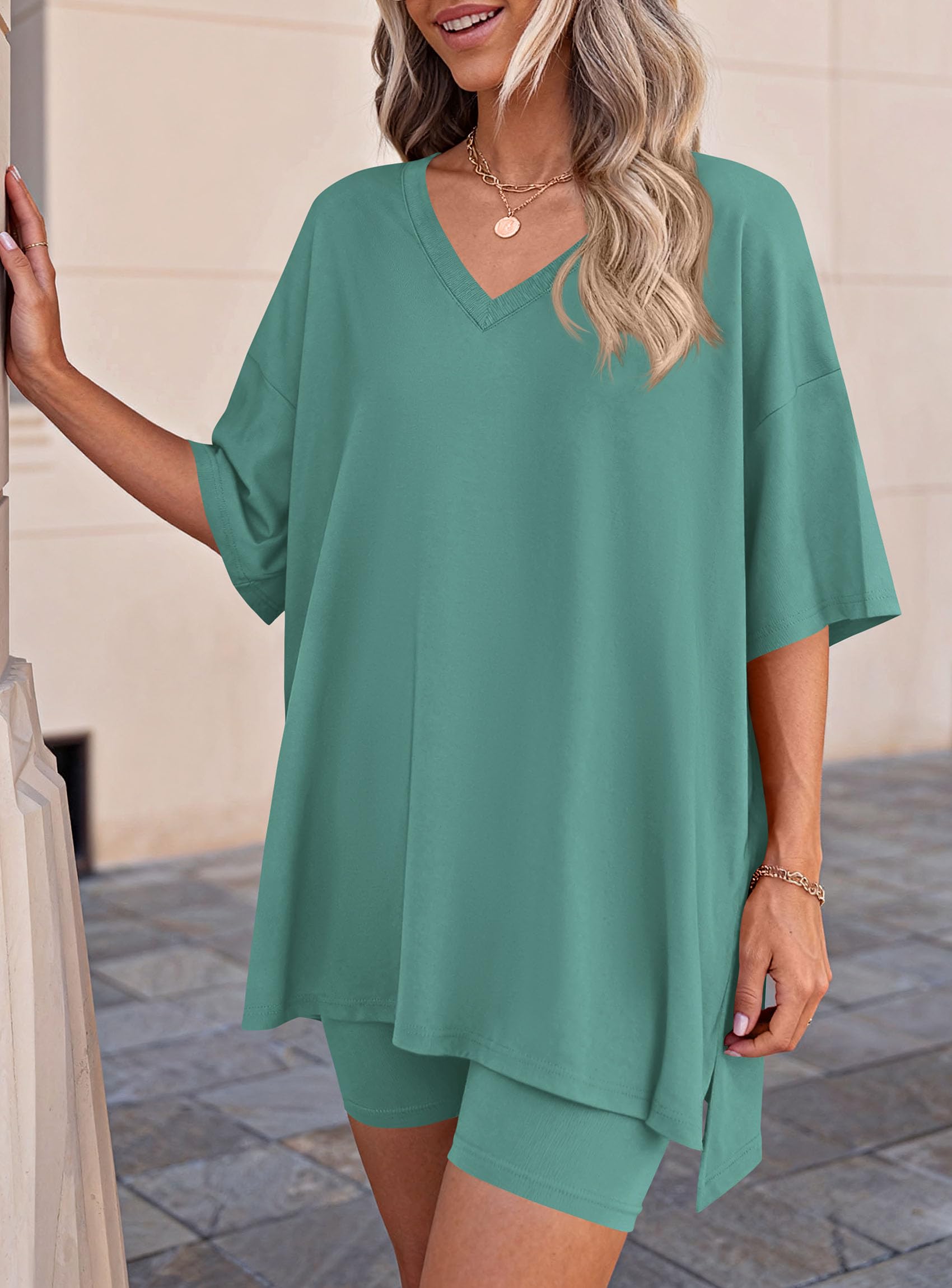 Womens 2 Piece Outfit Lounge Short Sets,Fruit Green,S