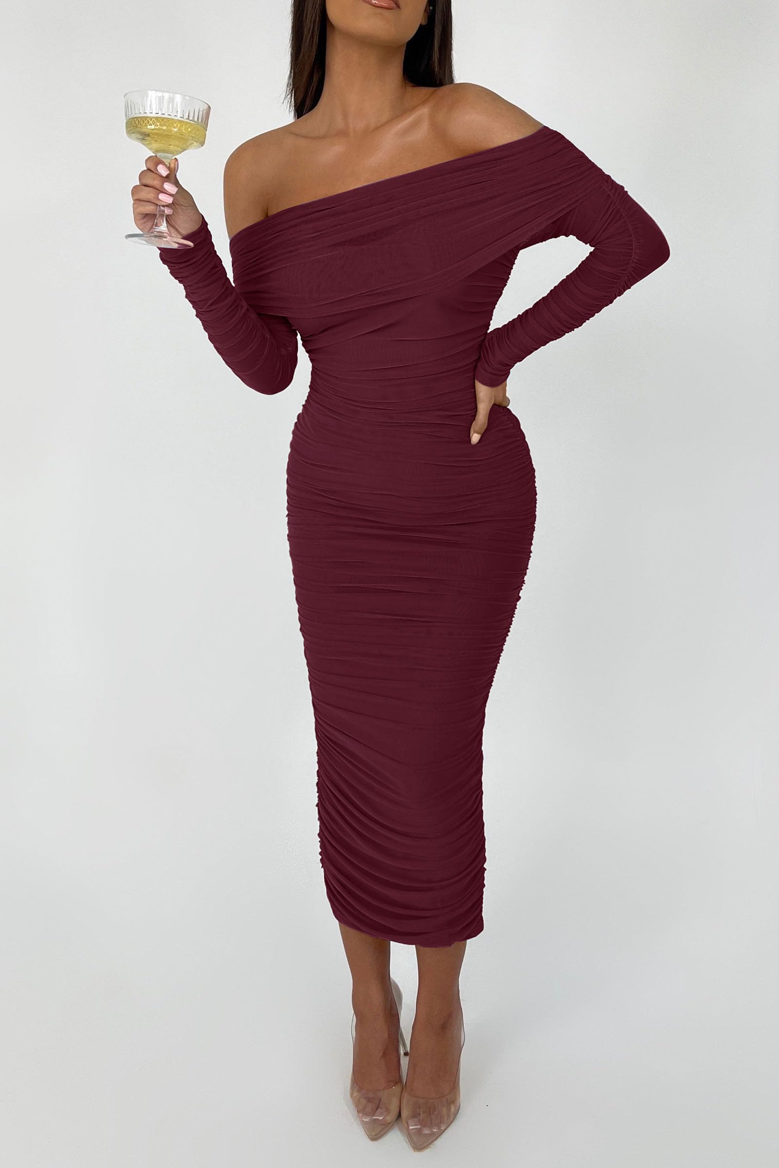 Women's Off Shoulder Bodycon Maxi Dress Wedding Guest Dresses