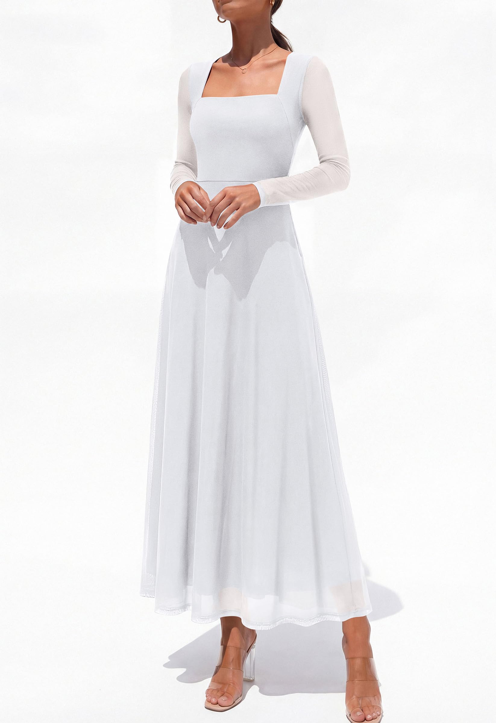 Women's Flowy Maxi Mesh Fall Cocktail Wedding Guest Dresses