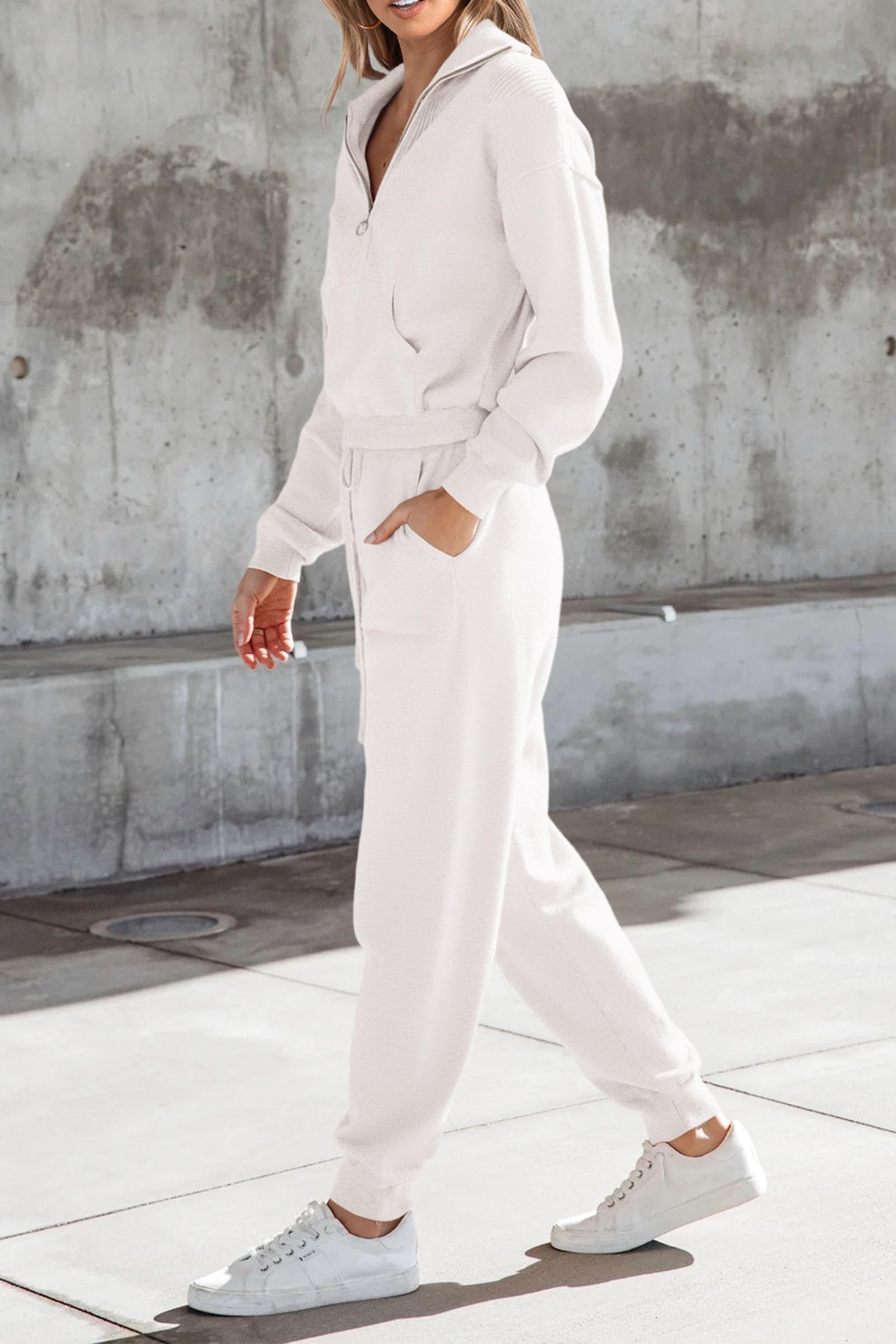 Women's 2 Piece Sweatsuits Set Fall Outfits(White,M)