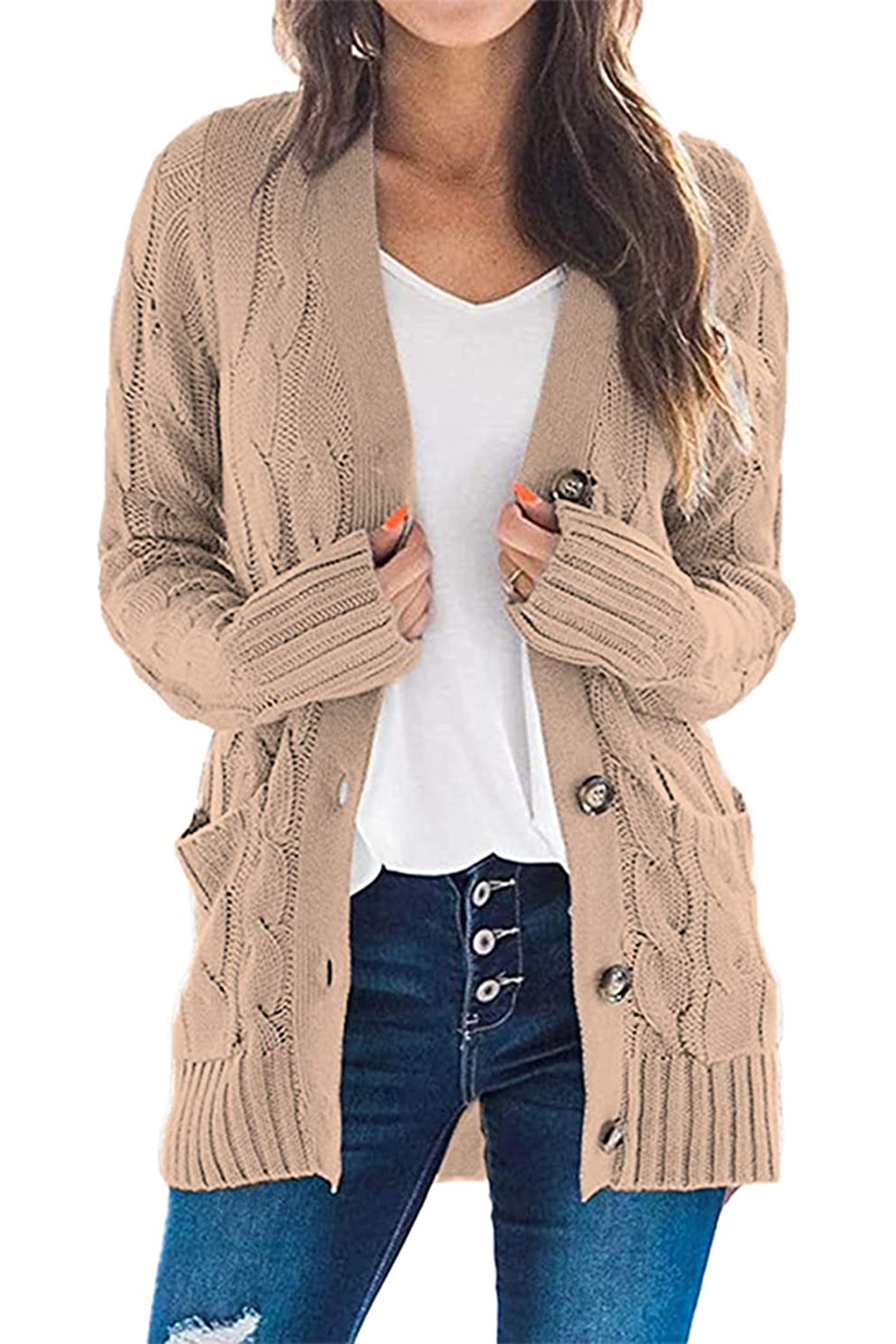 Women Chunky Cable Knit Cardigan Sweaters Fall Fashion Clothes