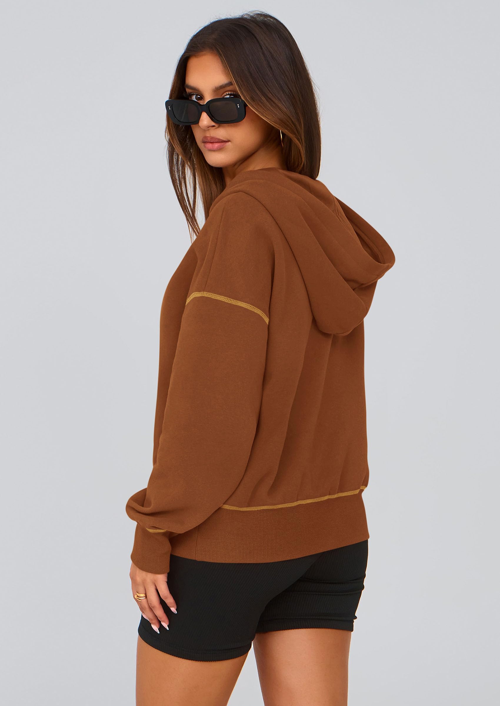 Women's Fall Half Zip Cropped Hoodie Sweatshirt Caramel
