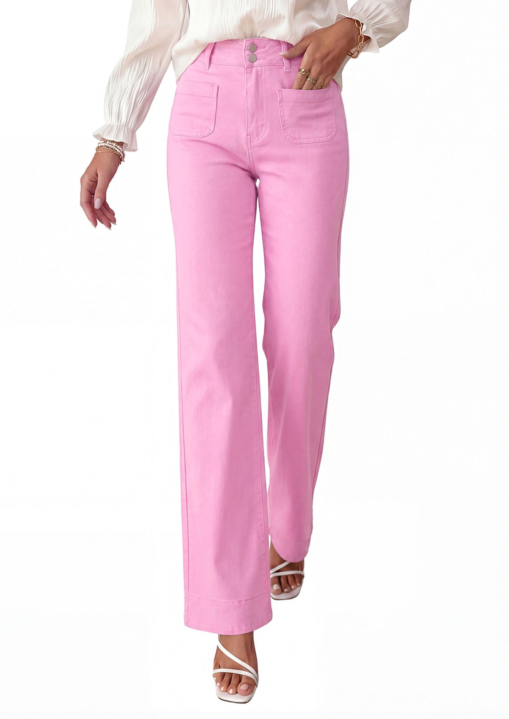 Womens Wide Leg High Waisted Trendy Jeans,Pink,4