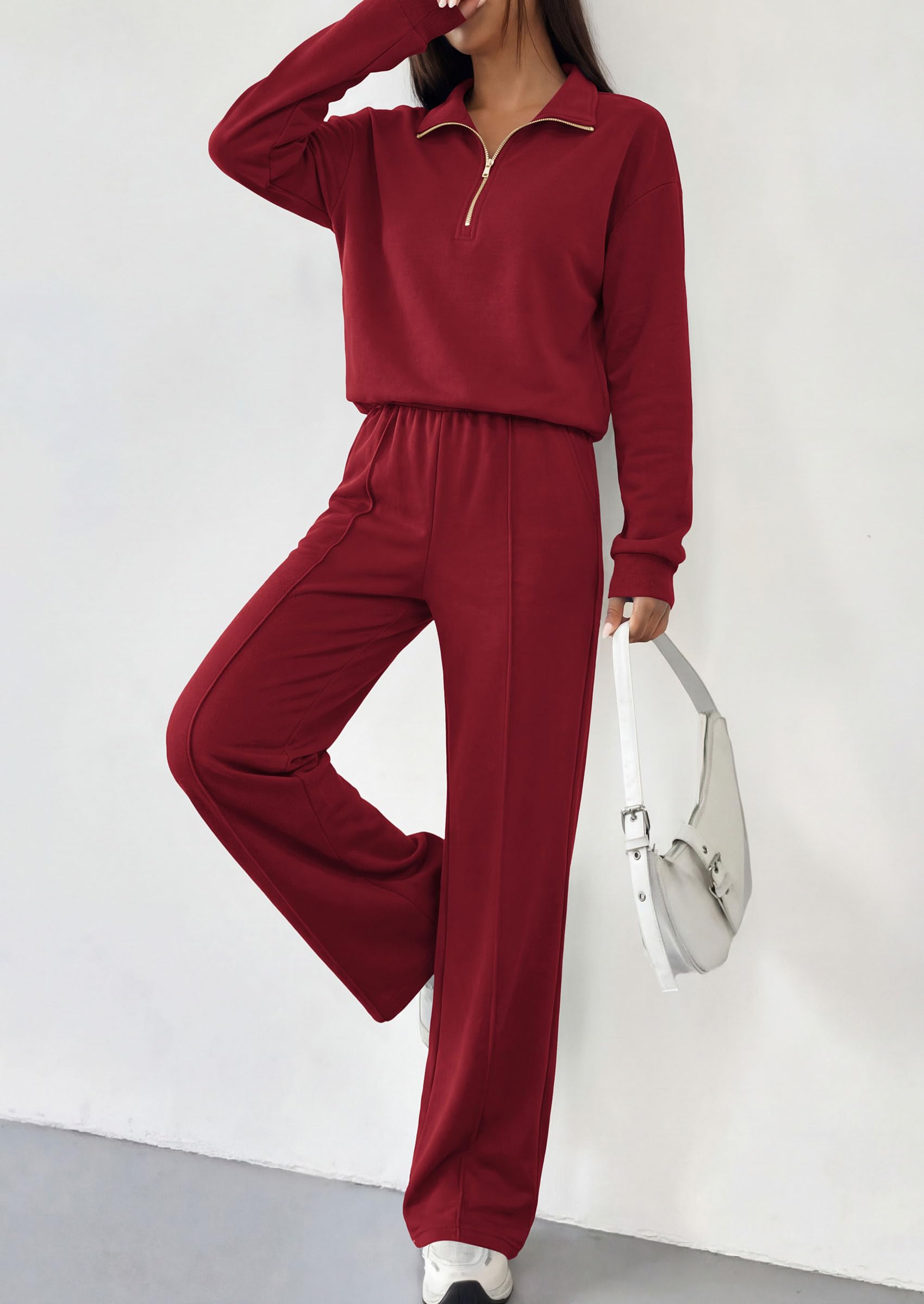 Women's Lounge Sets 2 Piece Outfits Sweatsuits,Burgundy,M