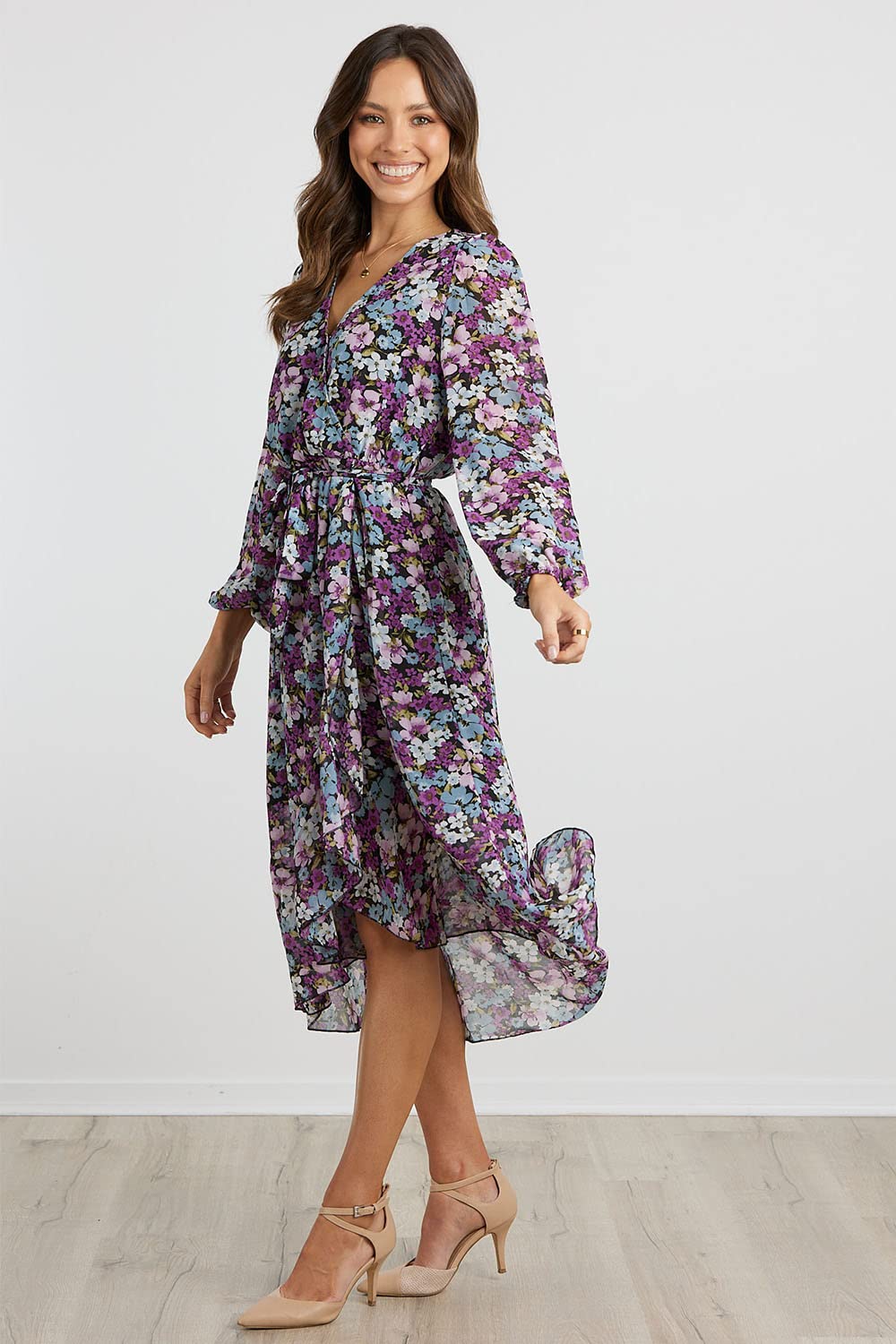 Women's Floral Boho Long Sleeve Maxi Dress, Floral Purple,S